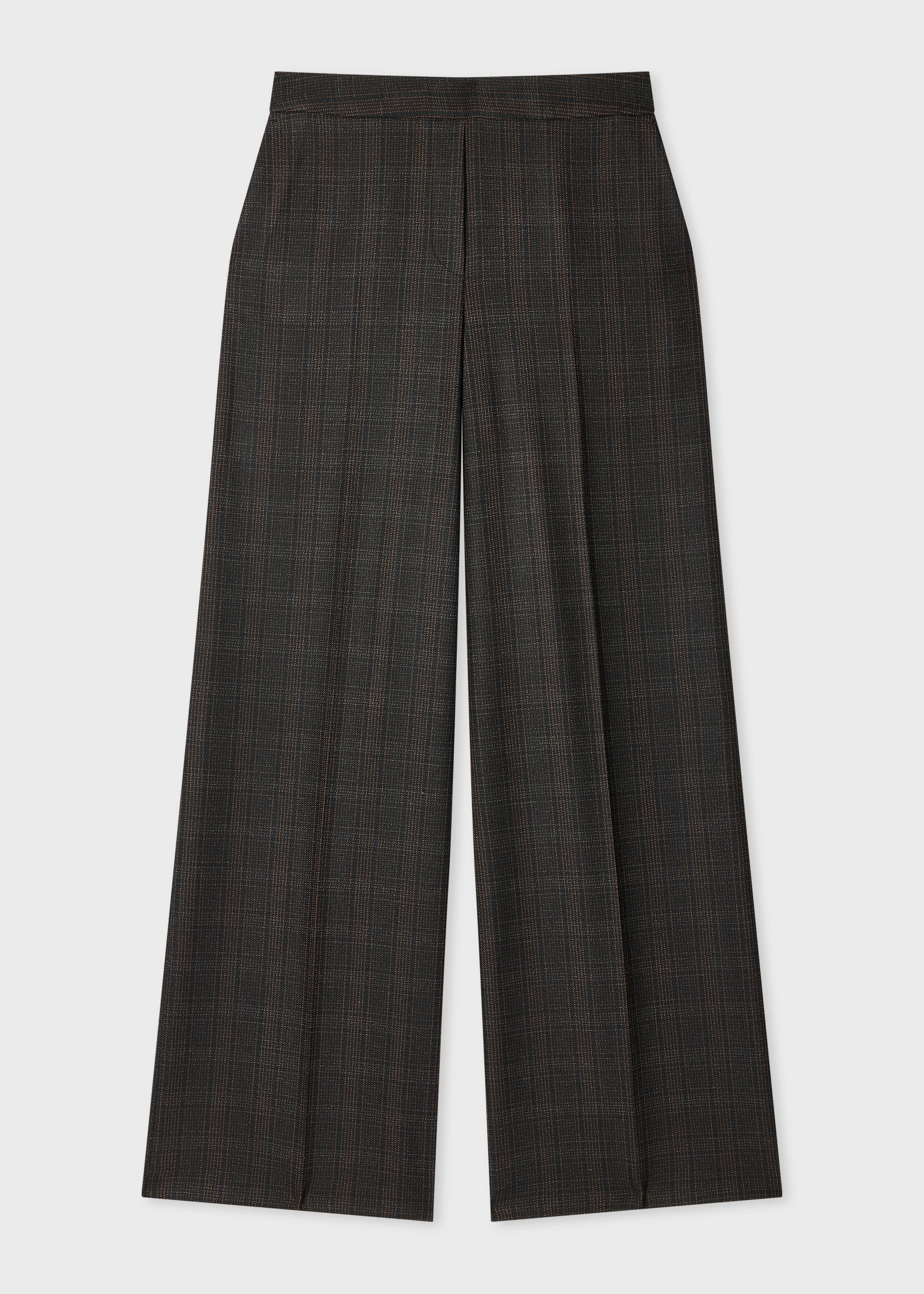Women's Black Flecked Check Wide-Leg Trousers - 1