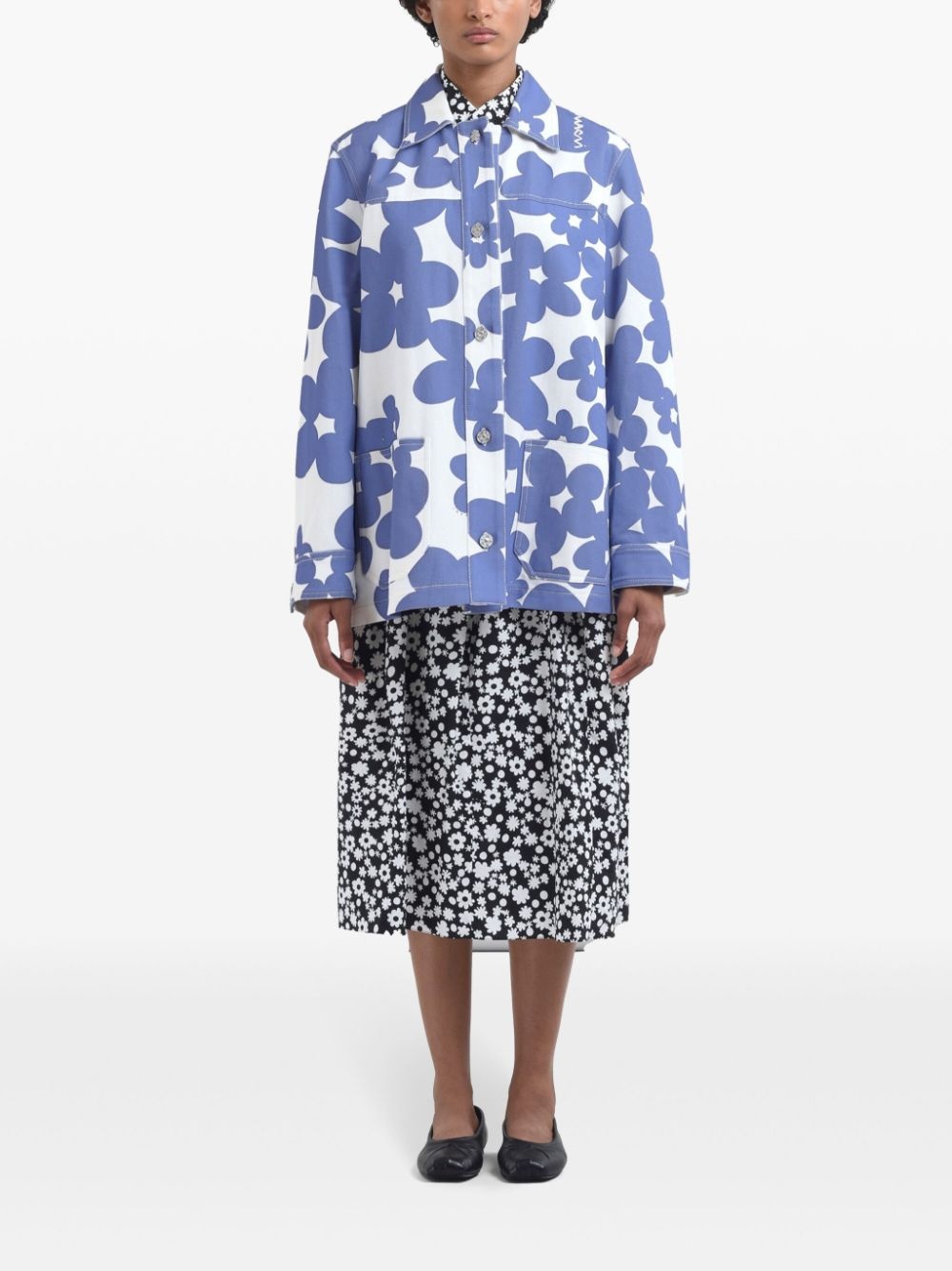 floral-print shirt jacket - 2