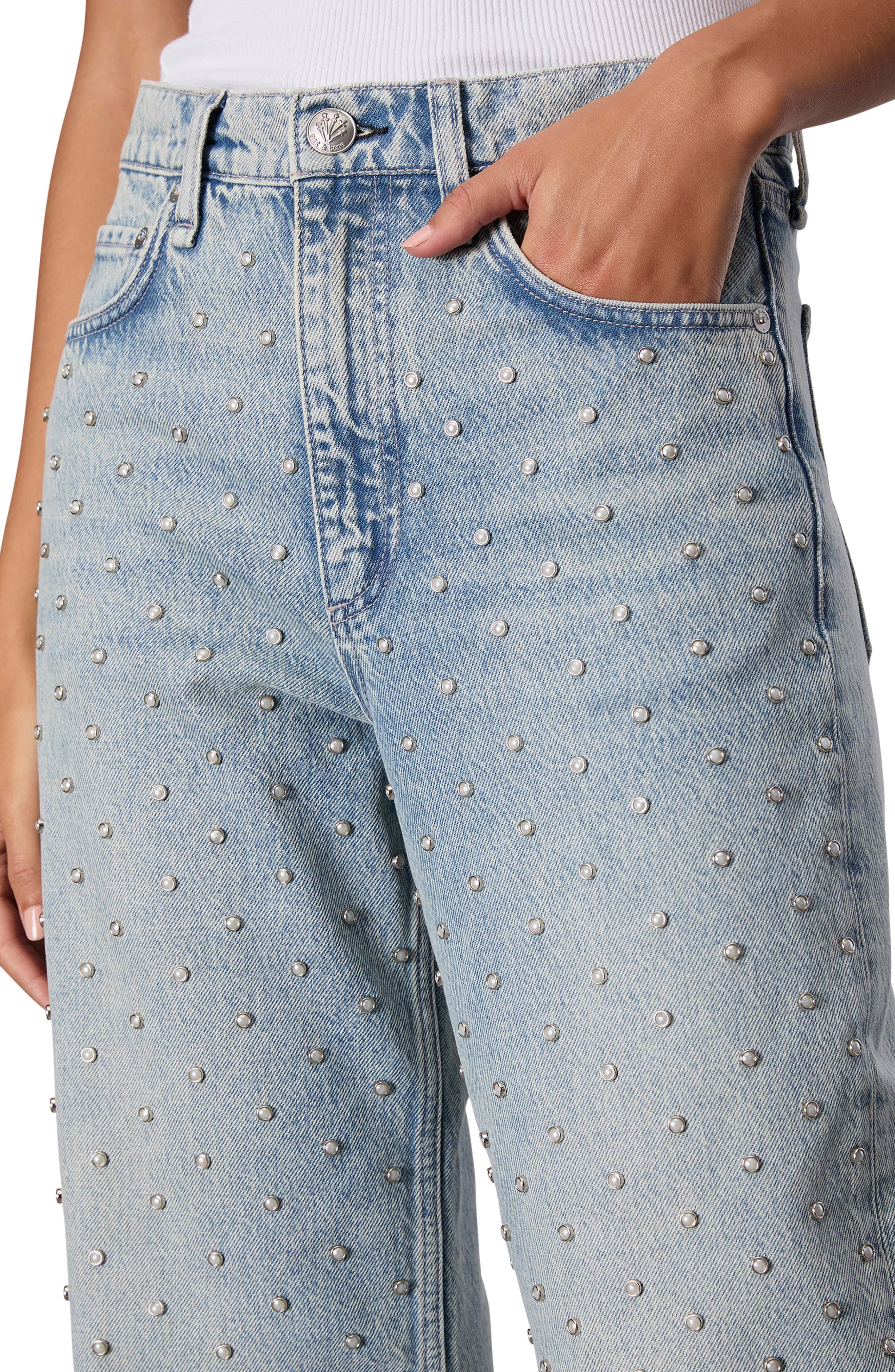 rag & bone Shea Studded High Waist Straight Jeans in Desipearl at Nordstrom - 4
