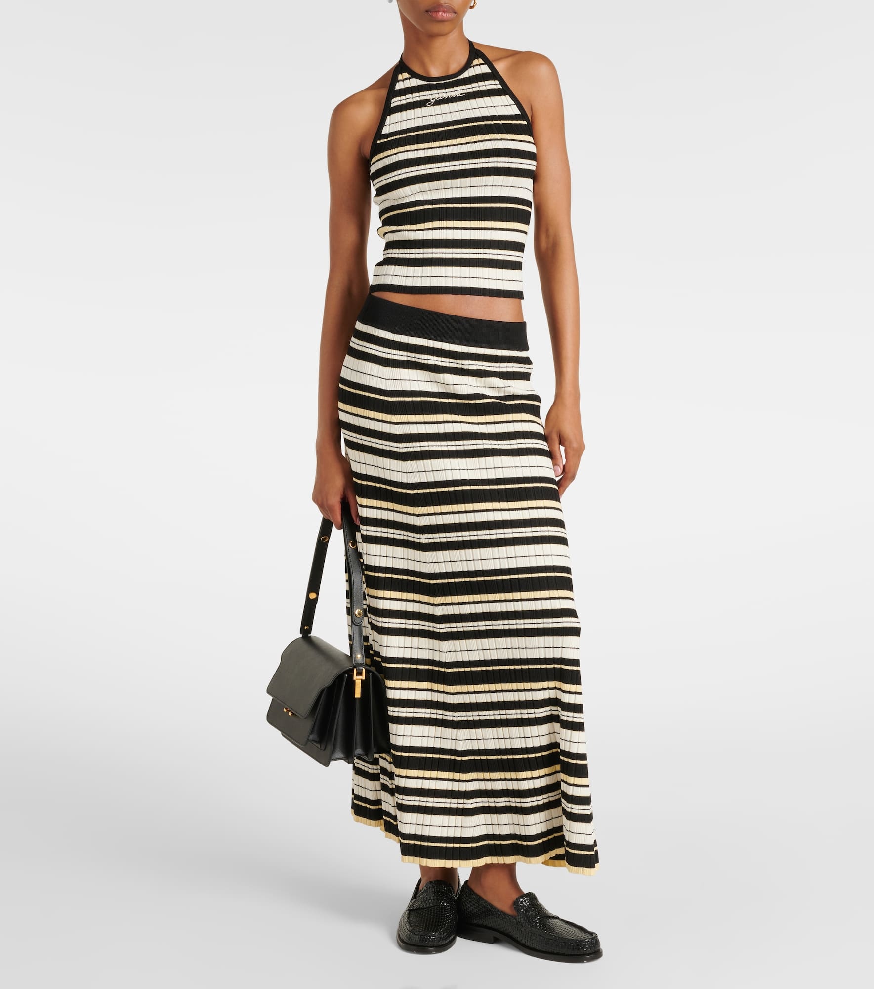 Ribbed-knit striped midi skirt - 2