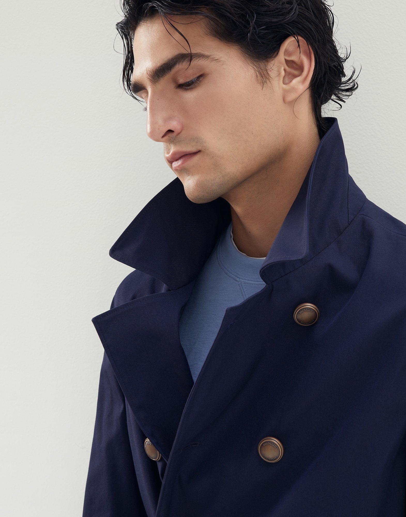 Water-resistant cotton and nylon gabardine pea coat with metal buttons - 3