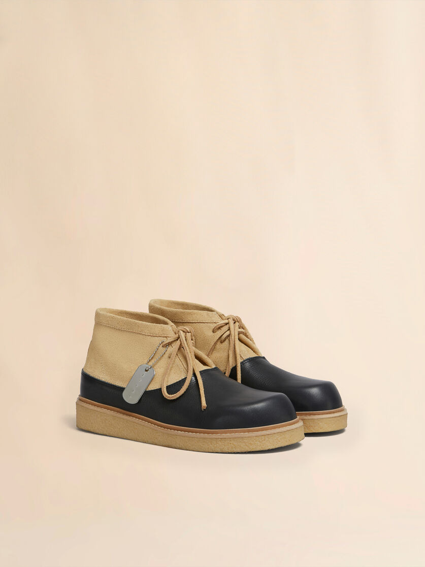 BLACK AND BEIGE LEATHER DESERT BOOT WITH PARA RUBBER SOLE - 2