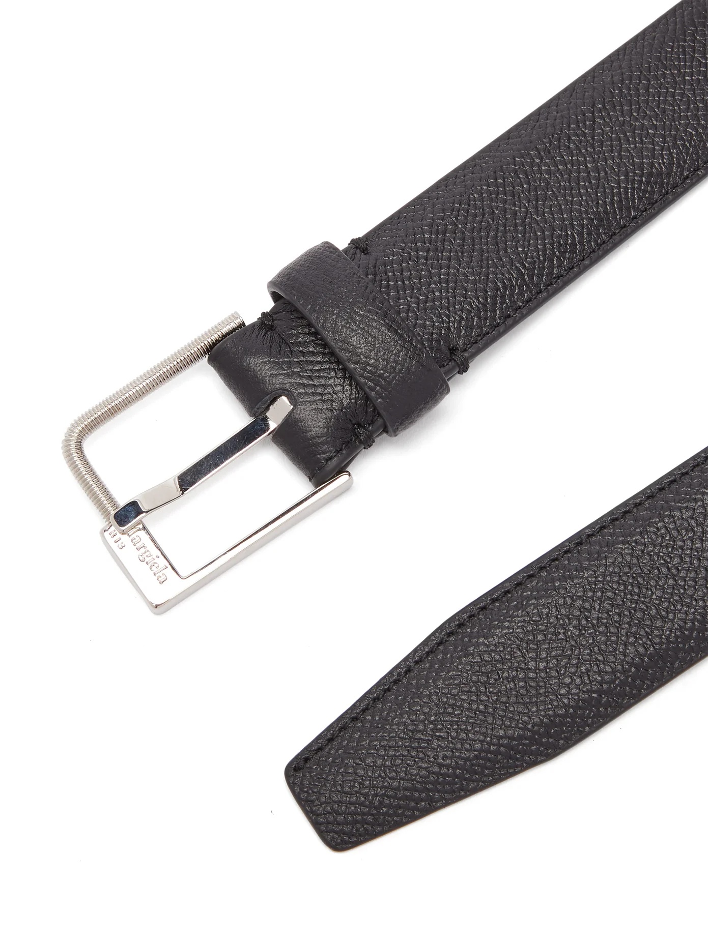 Screw-effect buckle grained-leather belt - 5