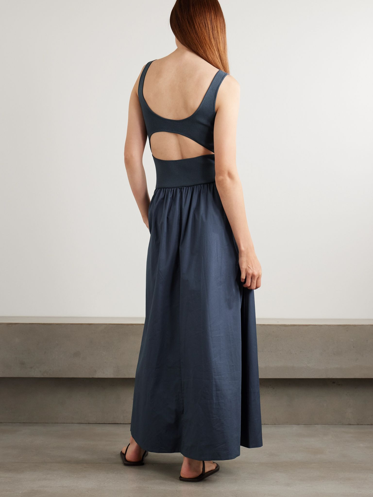Open-back jersey and cotton-poplin maxi dress Blue - 3