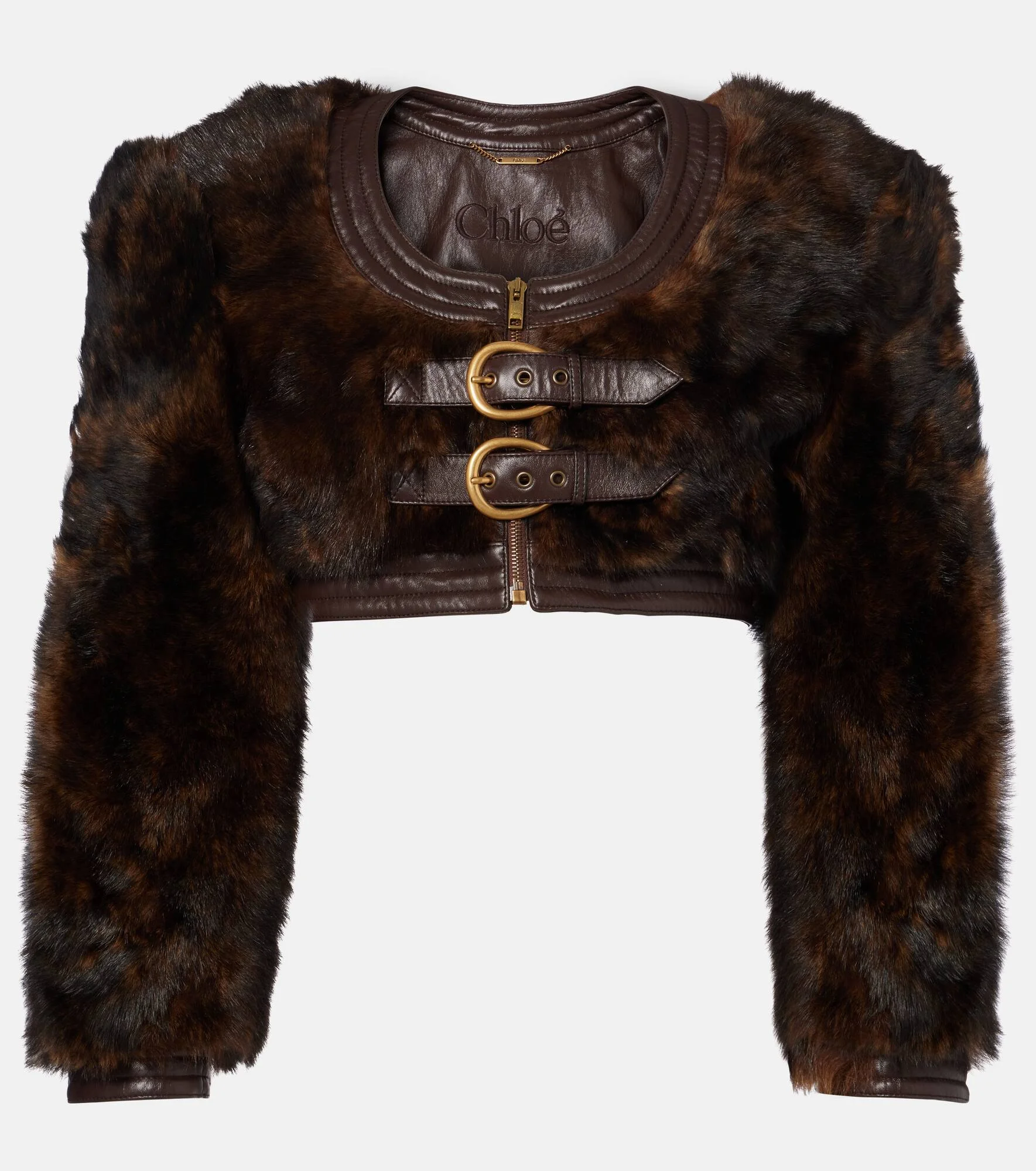 Leather-trimmed cropped shearling jacket - 1