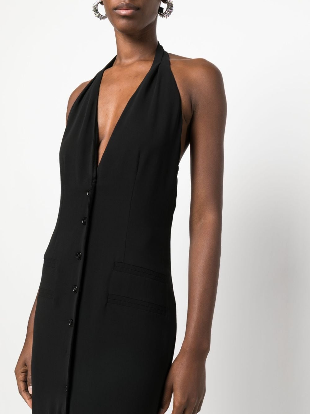 plunging V-neck sleeveless long dress - 5