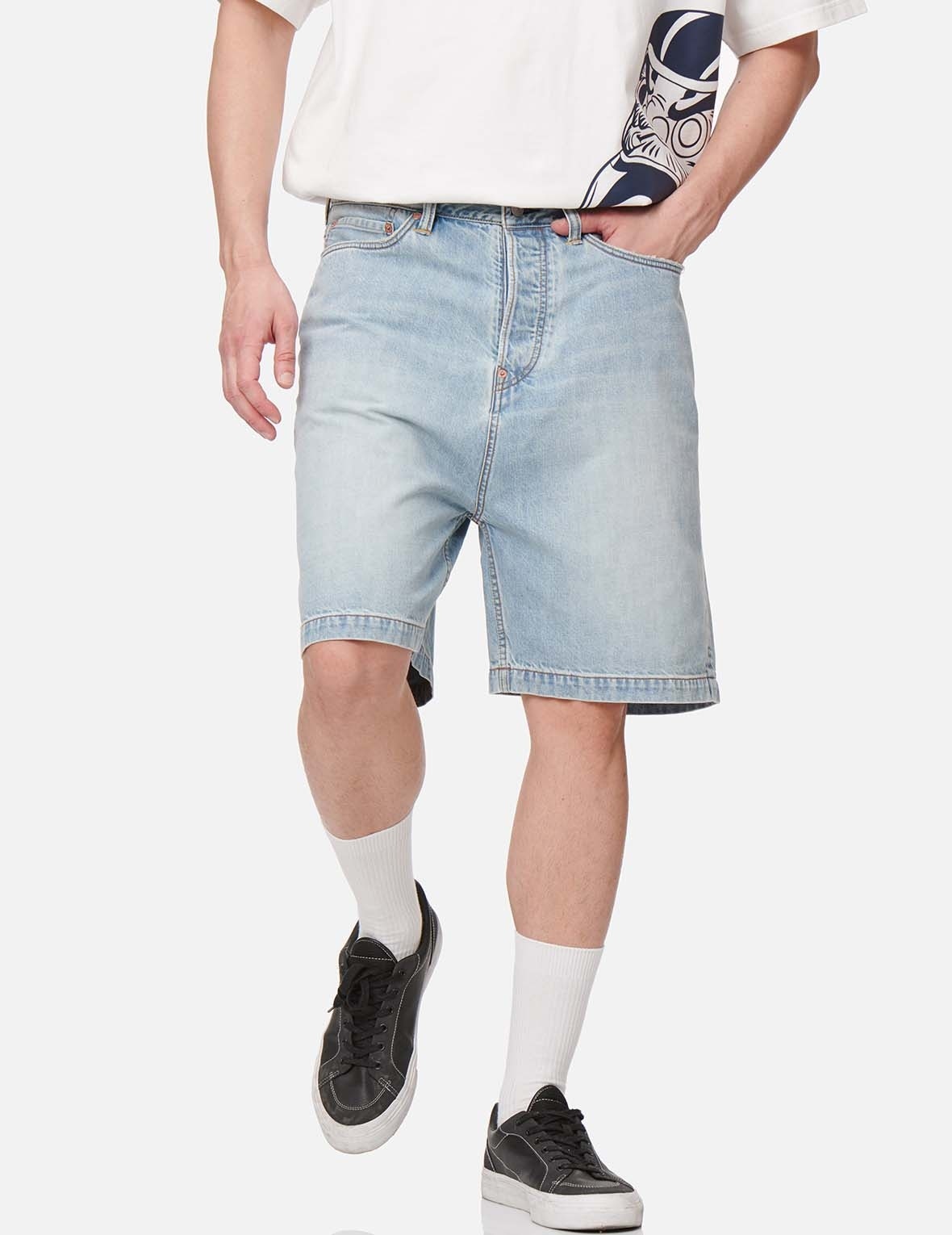 SLOGAN DAICOCK PRINT DENIM SHORTS - 4
