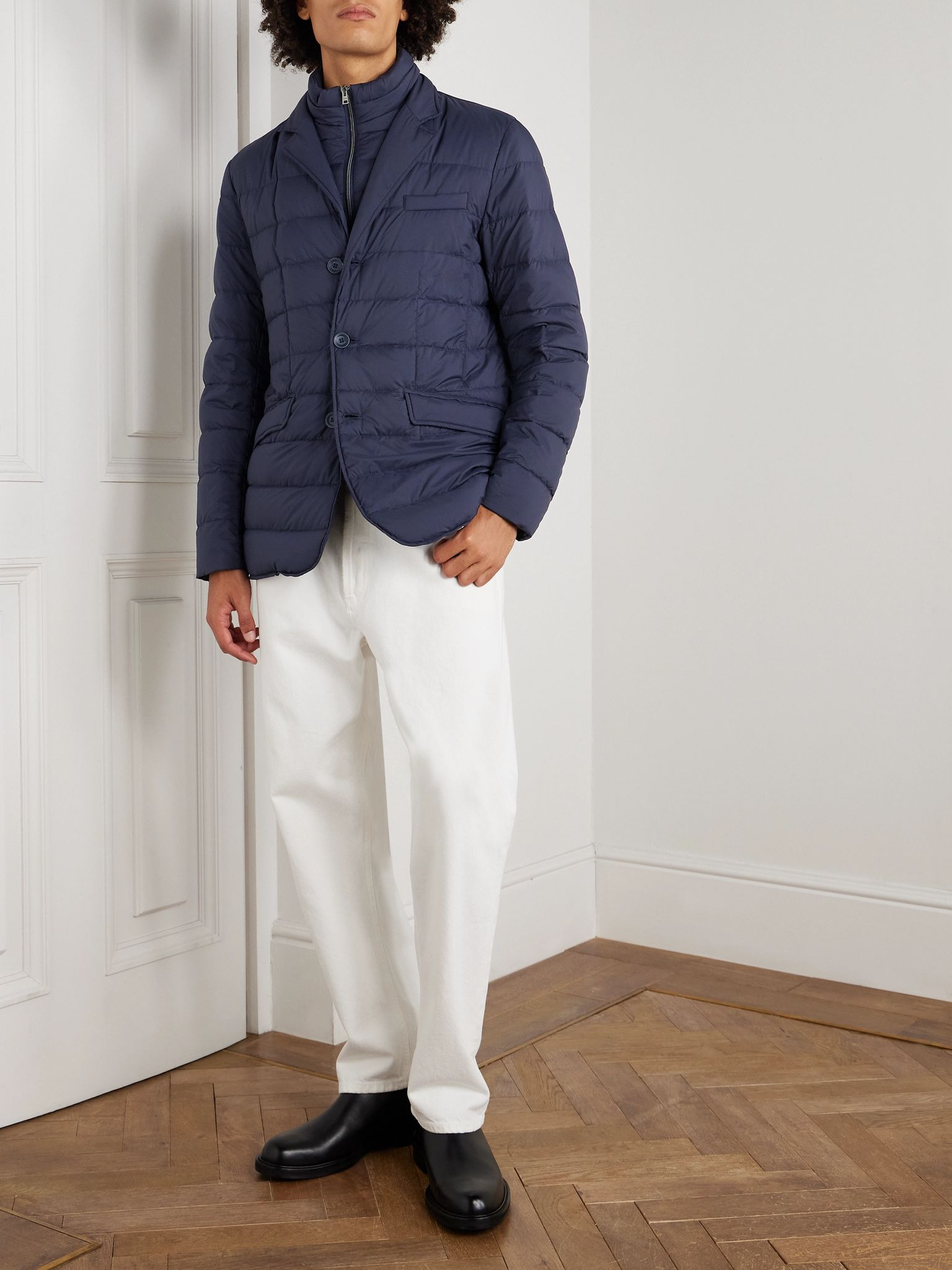 La Giacca Convertible Quilted Nylon Down Jacket Navy - 2
