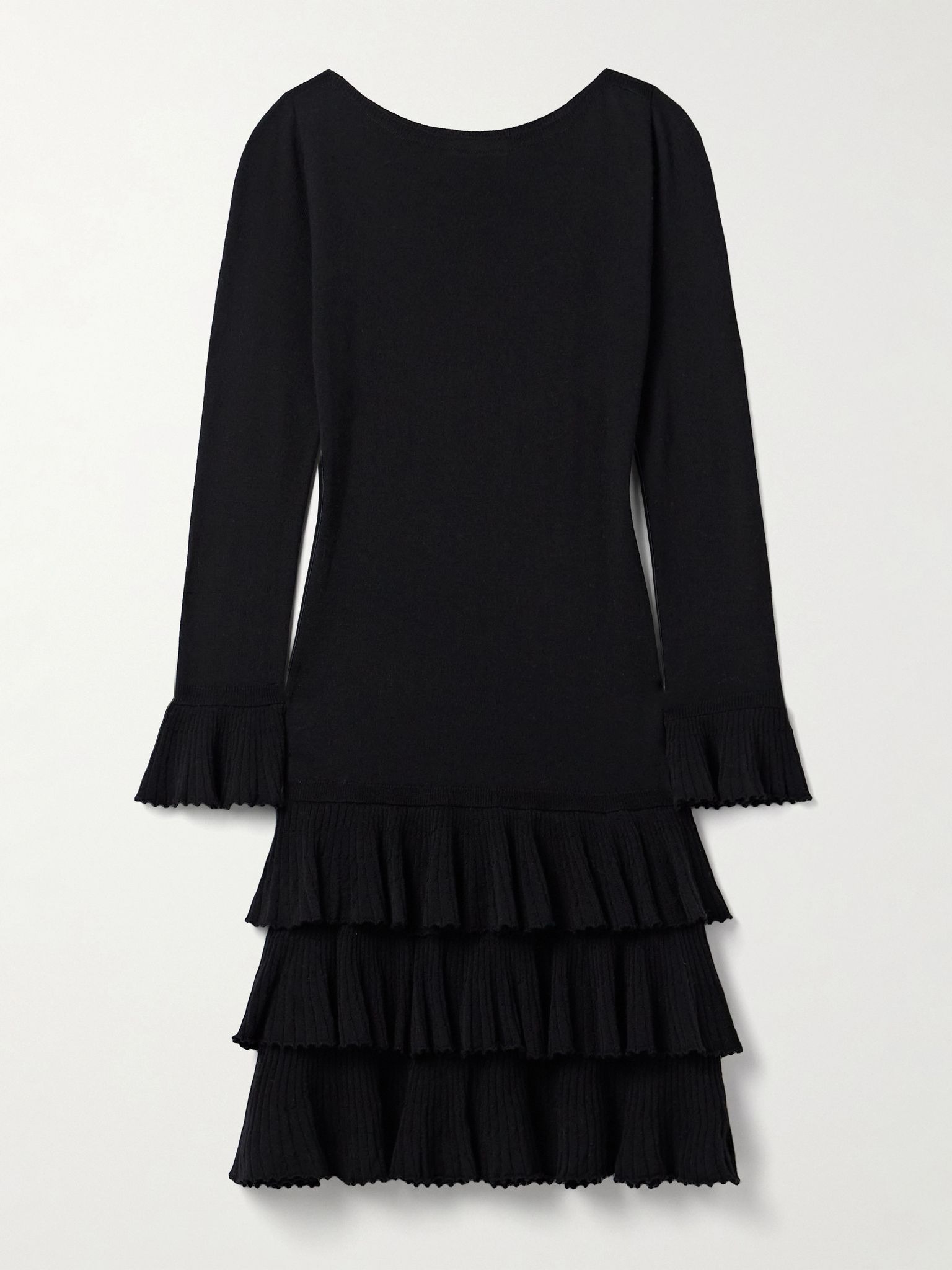 Amelina tiered ruffled merino wool mini dress Black - 1