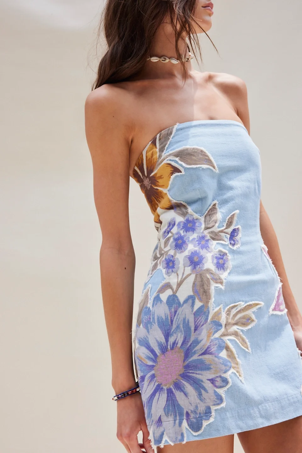 Flower Patch Denim Mini Dress - 1