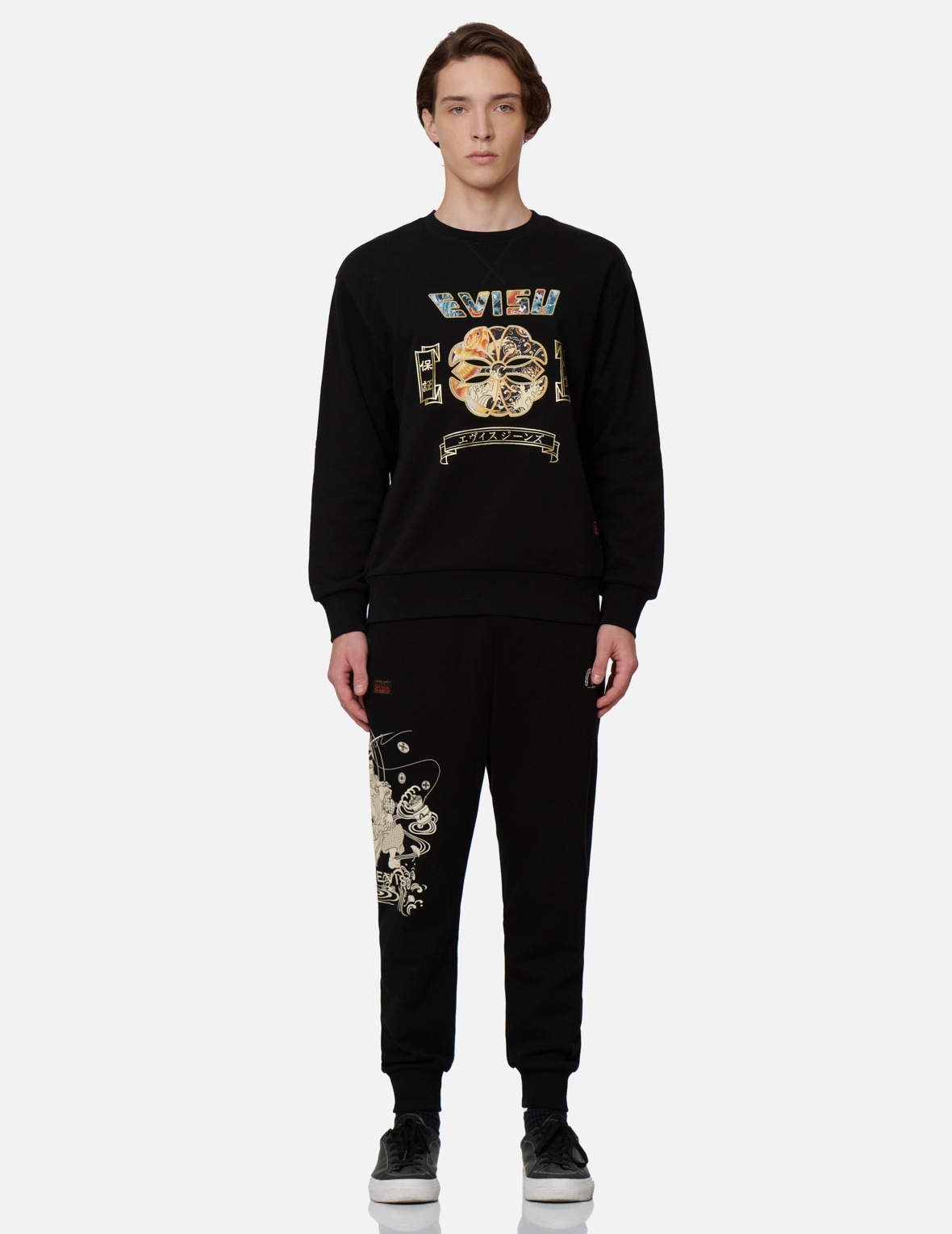 KOI AND WAVE PATTERN KAMON PRINT SWEATSHIRT - 5