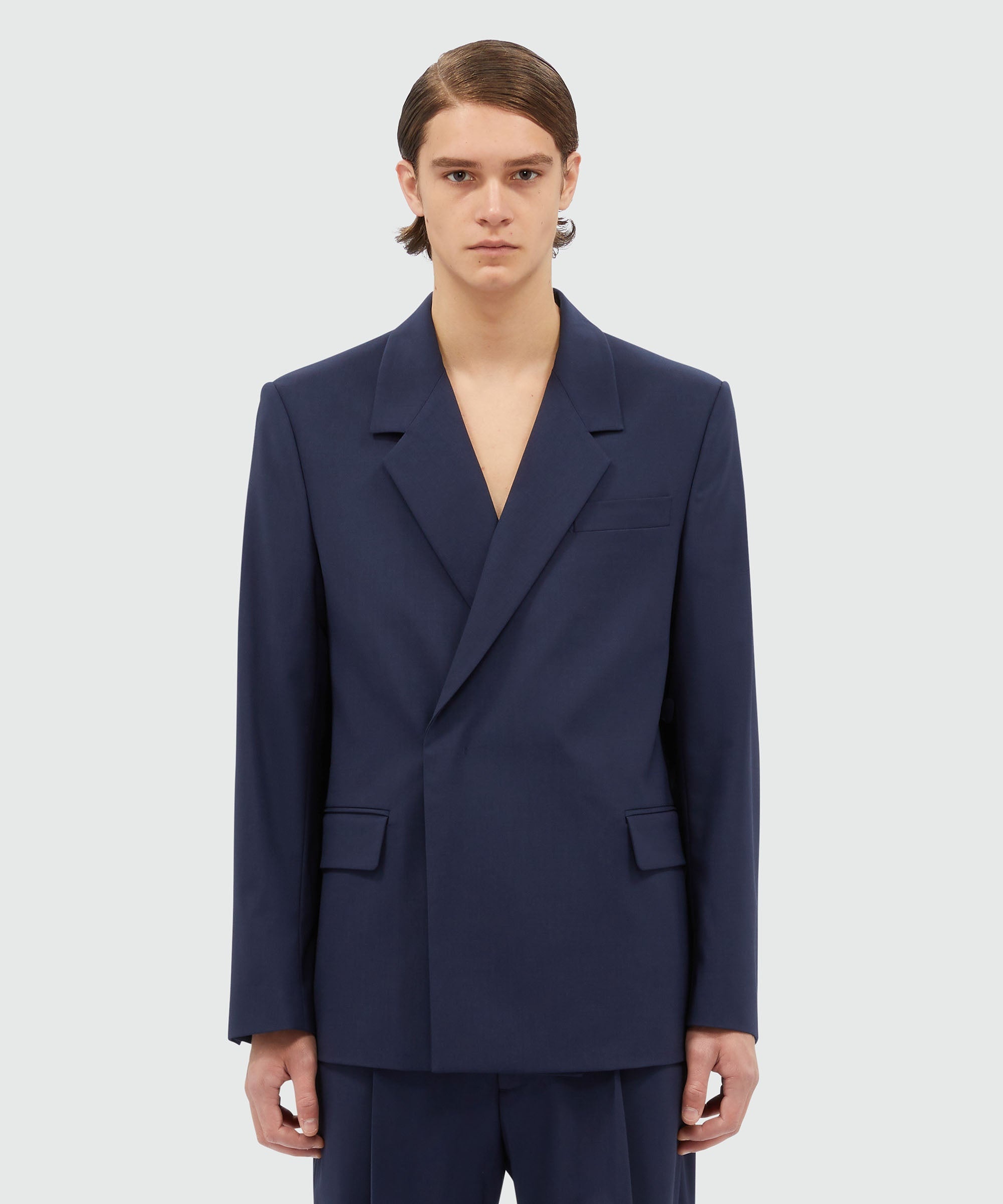Double-breasted jacket in blue virgin wool - 2