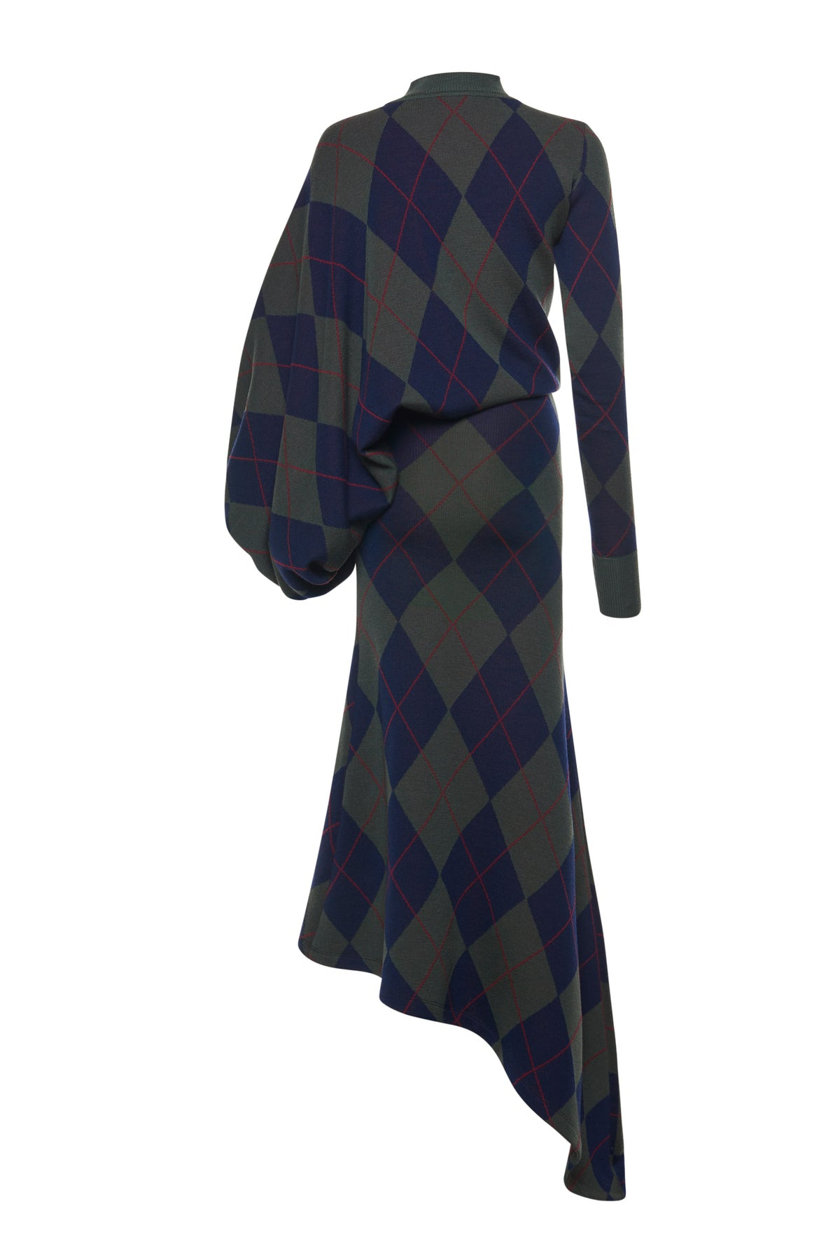 ARGYLE KNITTED DRESS NAVY GREEN - 5