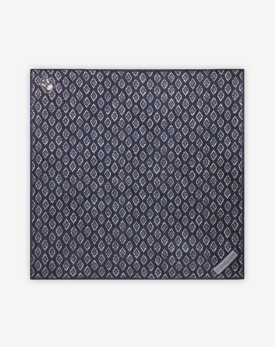 Dark brown and blue silk pocket square - 1