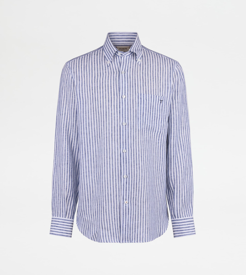 BUTTON DOWN SHIRT IN STRIPED LINEN - BLUE 1