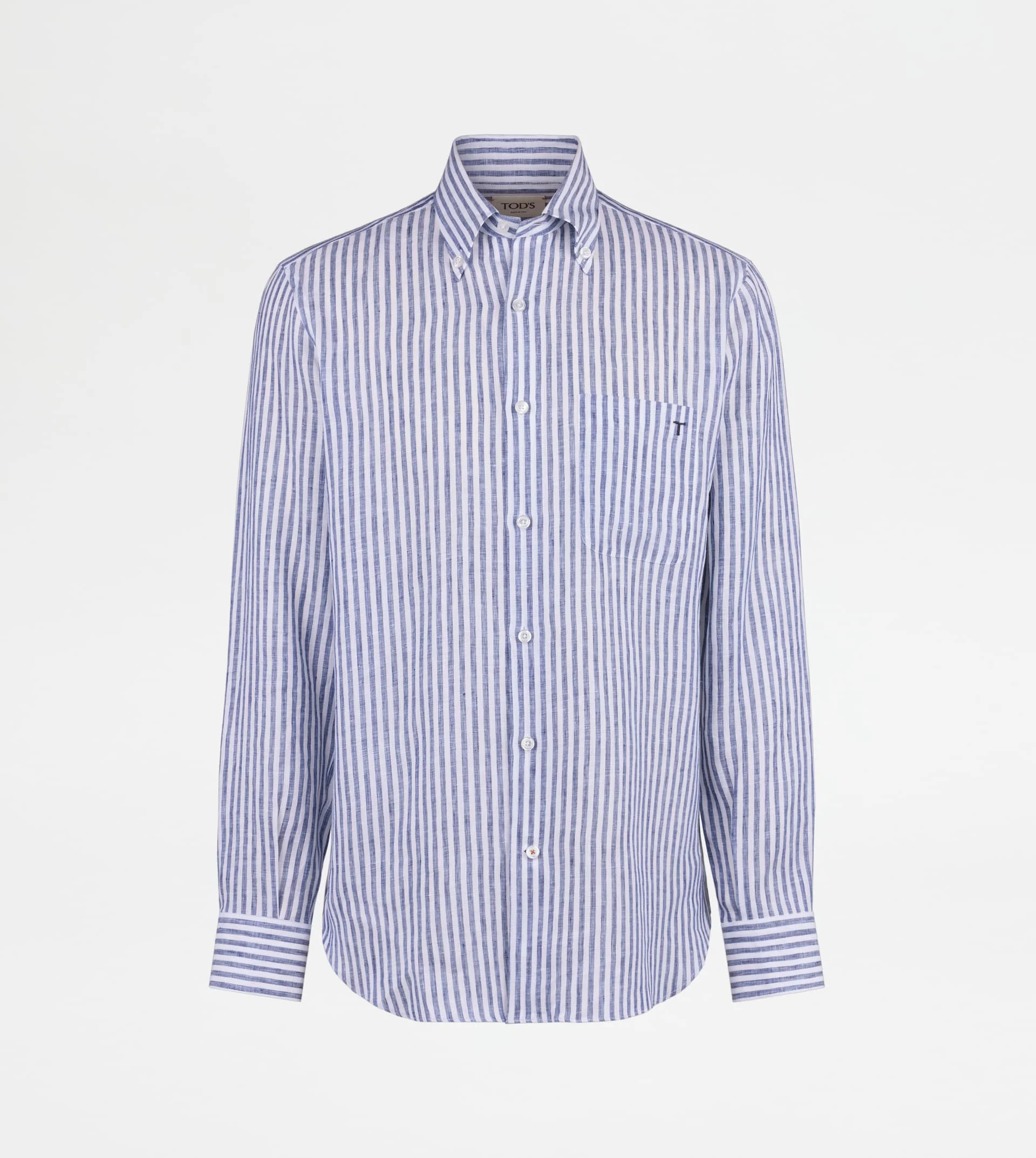 BUTTON DOWN SHIRT IN STRIPED LINEN - BLUE - 1