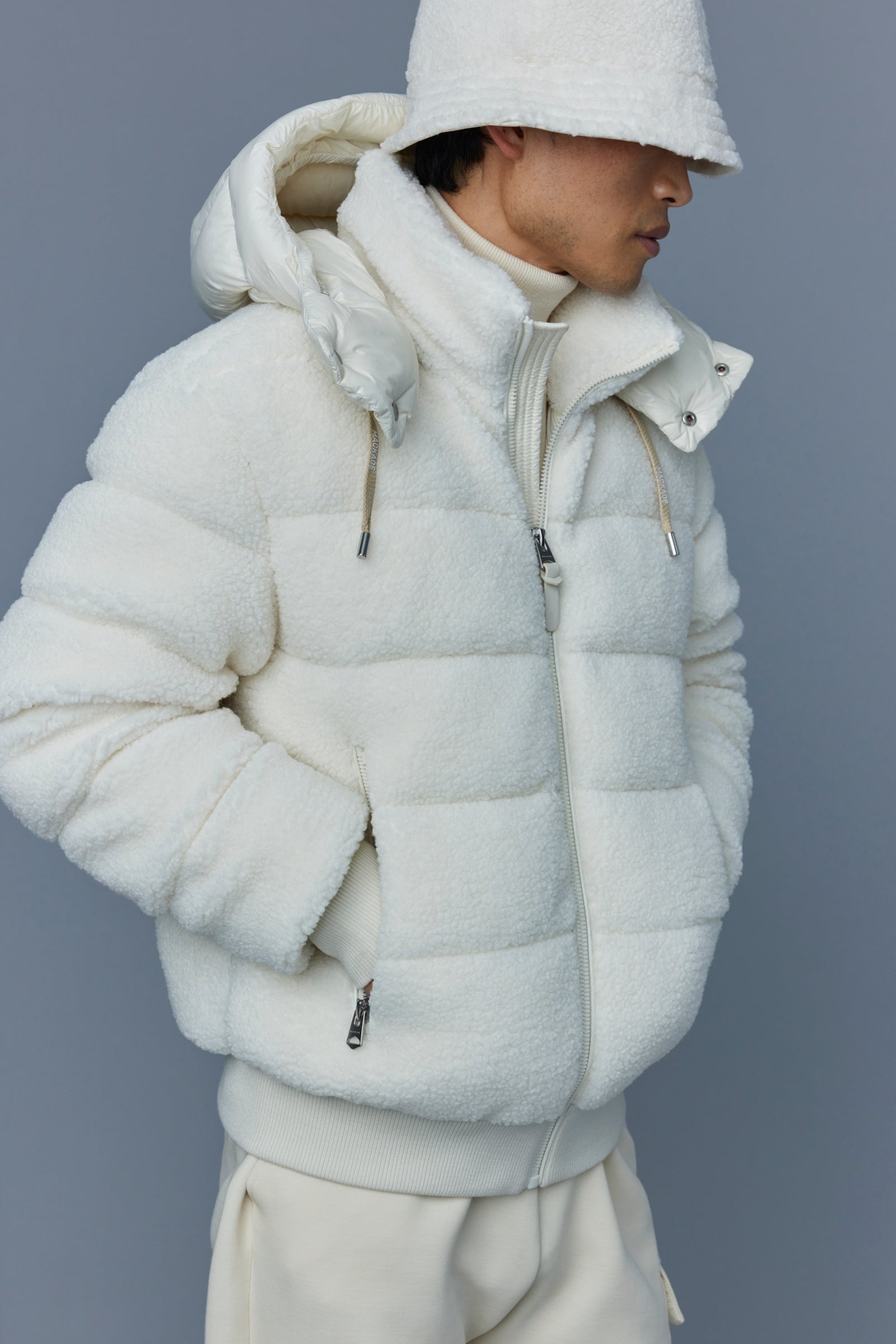 ADRIAN teddy down bomber jacket with removable hood - 5