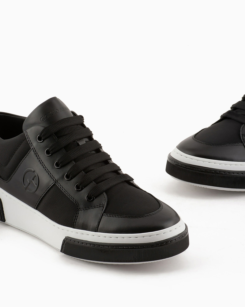 GIORGIO ARMANI Leather and fabric sneakers outlook