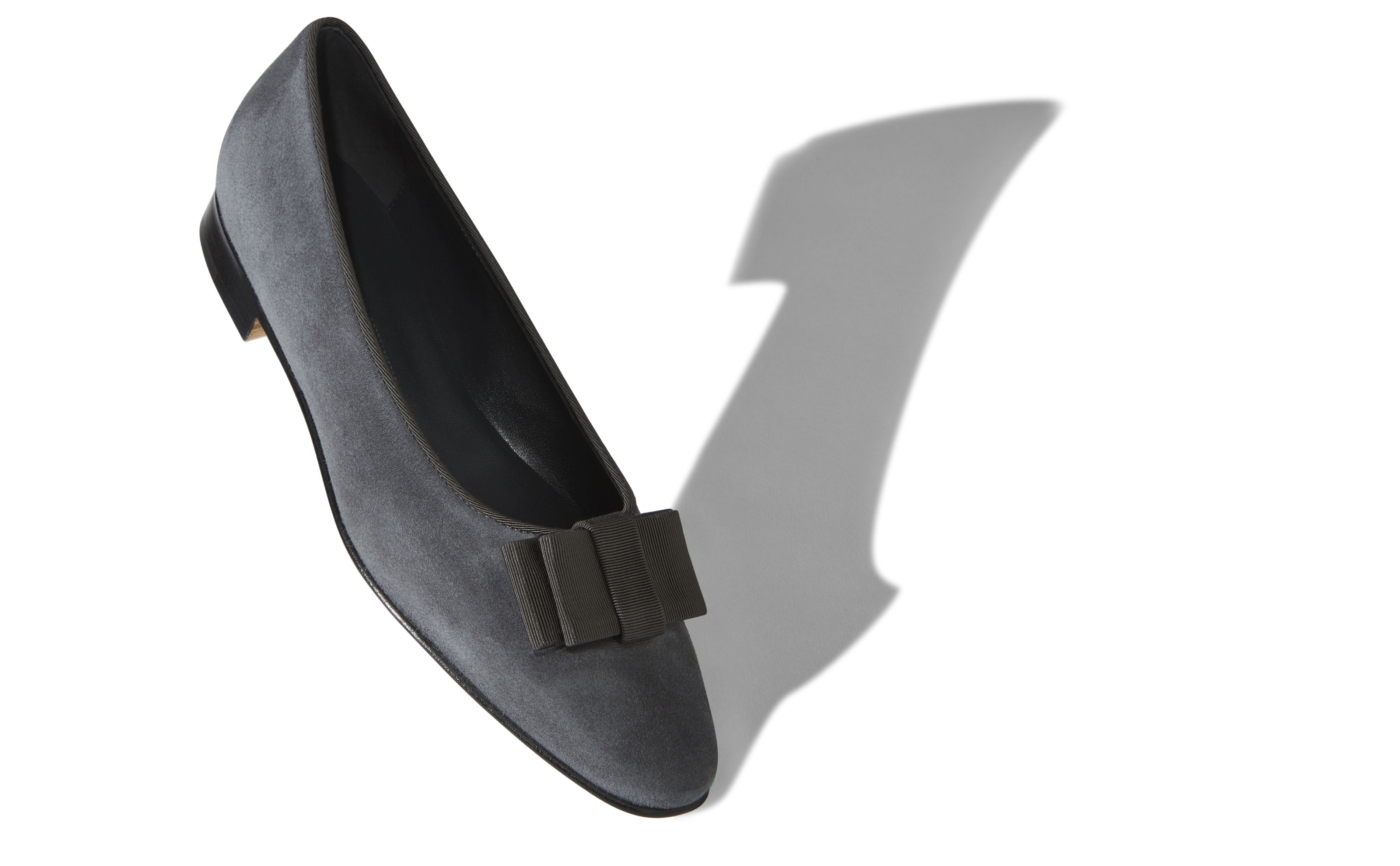 Dark Grey Suede Bow Detail Flat Shoes - 2