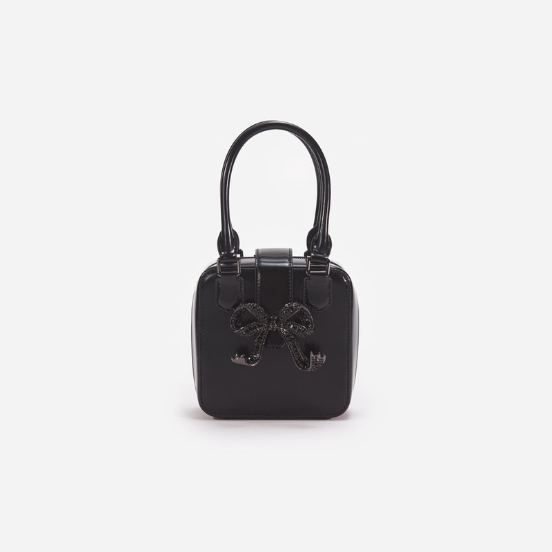 Black Leather Square Mini Tote Bag 1