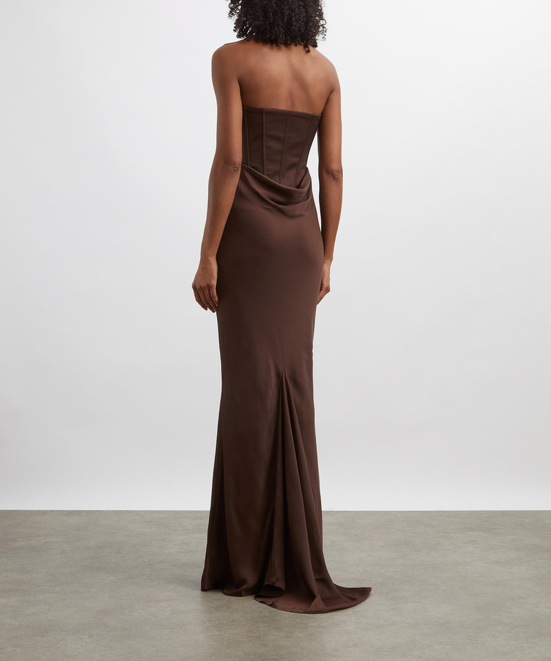 Brown Satin Corset Maxi Dress 4