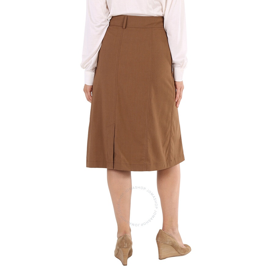 Burberry Ladies Keeley Warm Walnut Belted Mid-Length Skirt - 6