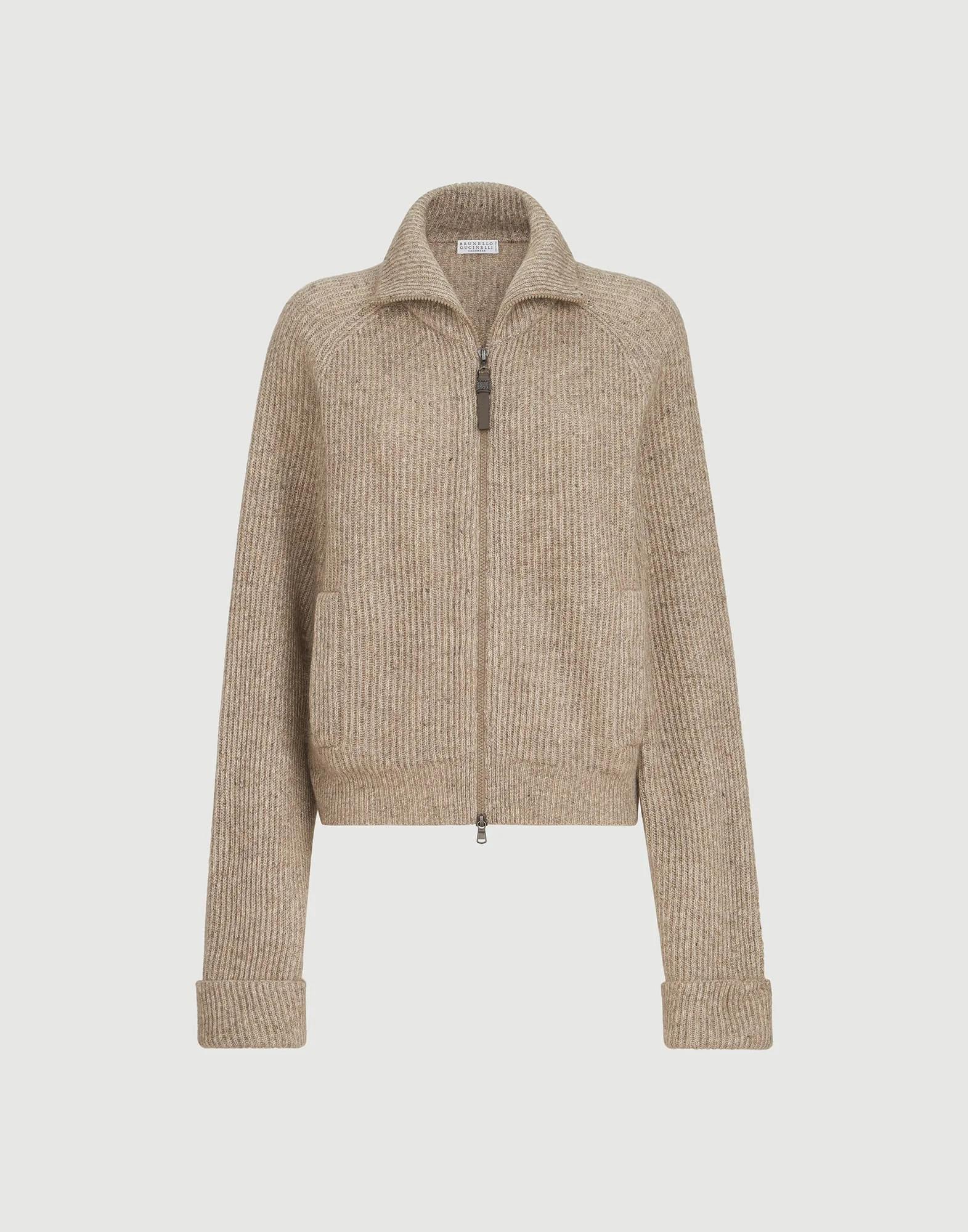 Sparkling cashmere, mohair and wool ribbed cardigan with shiny zipper pull - 1