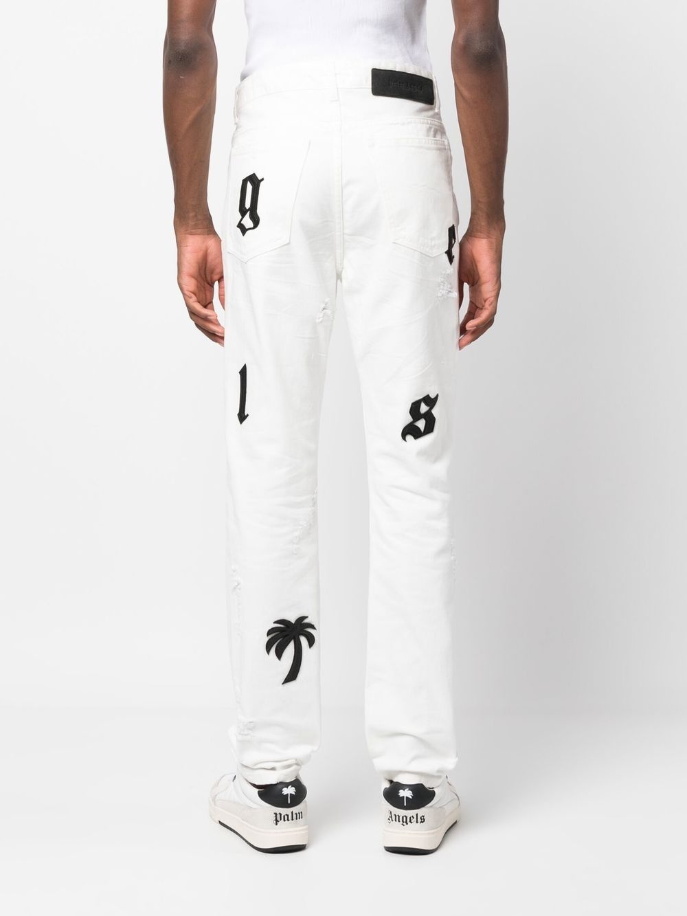 logo-patch distressed jeans - 4
