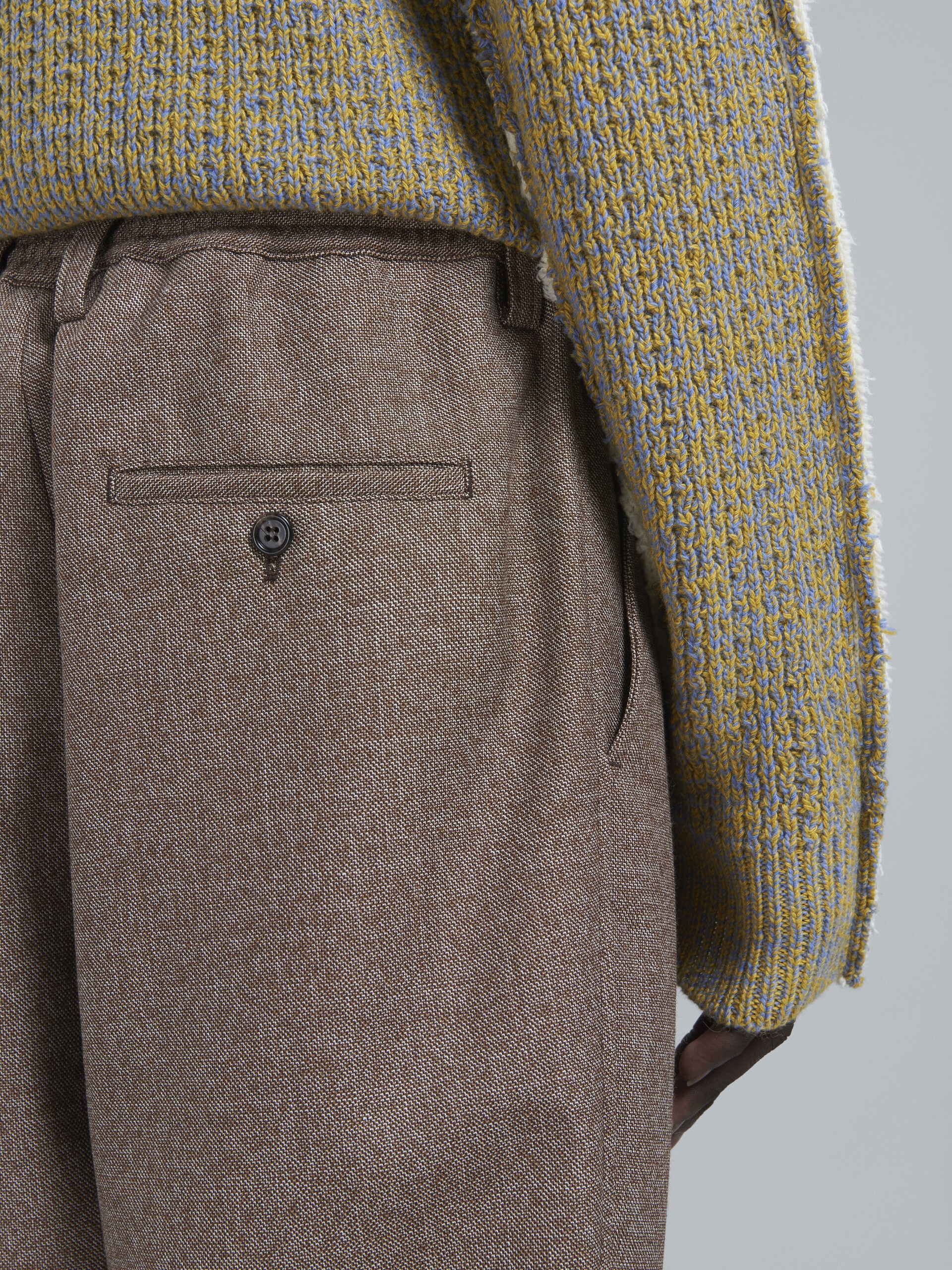 LIGHT BROWN WOOL CROPPED PANTS - 4