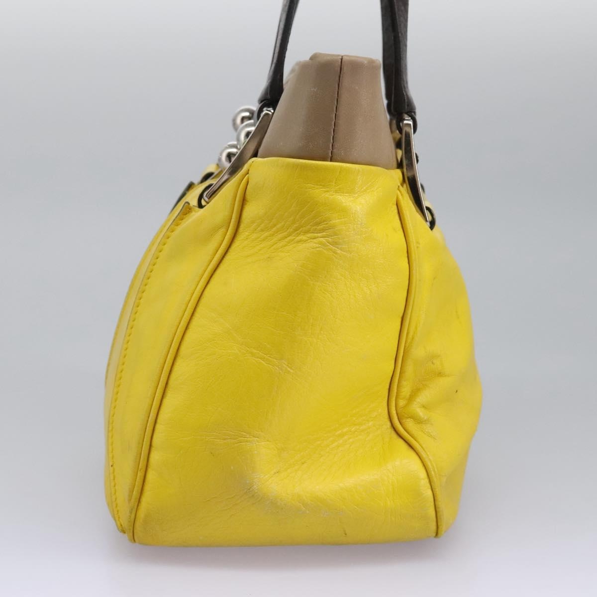 CELINE Hand Bag Leather Yellow Brown Silver - 3