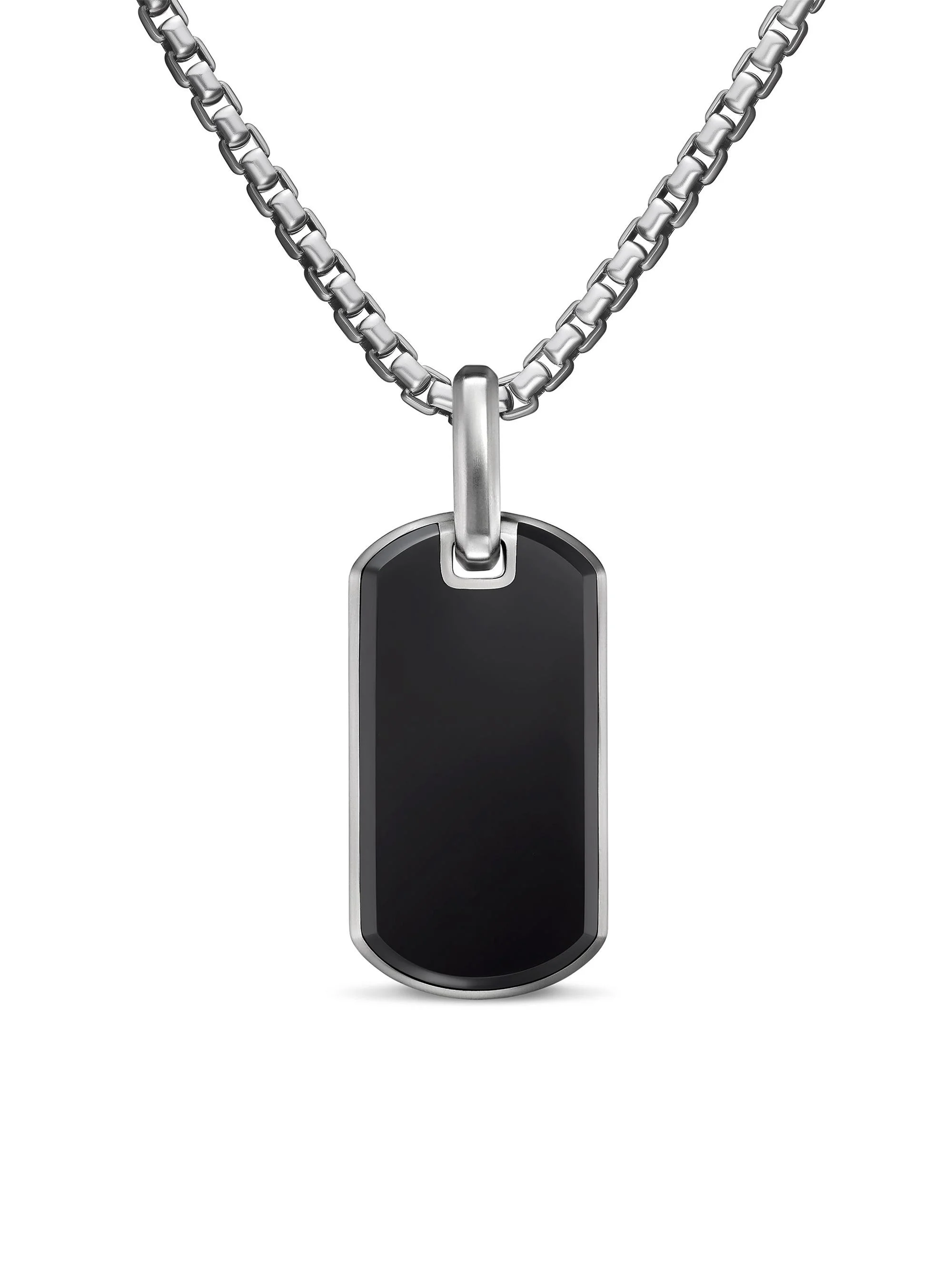 Men's Chevron Tag in Sterling Silver - Black Onyx - 1