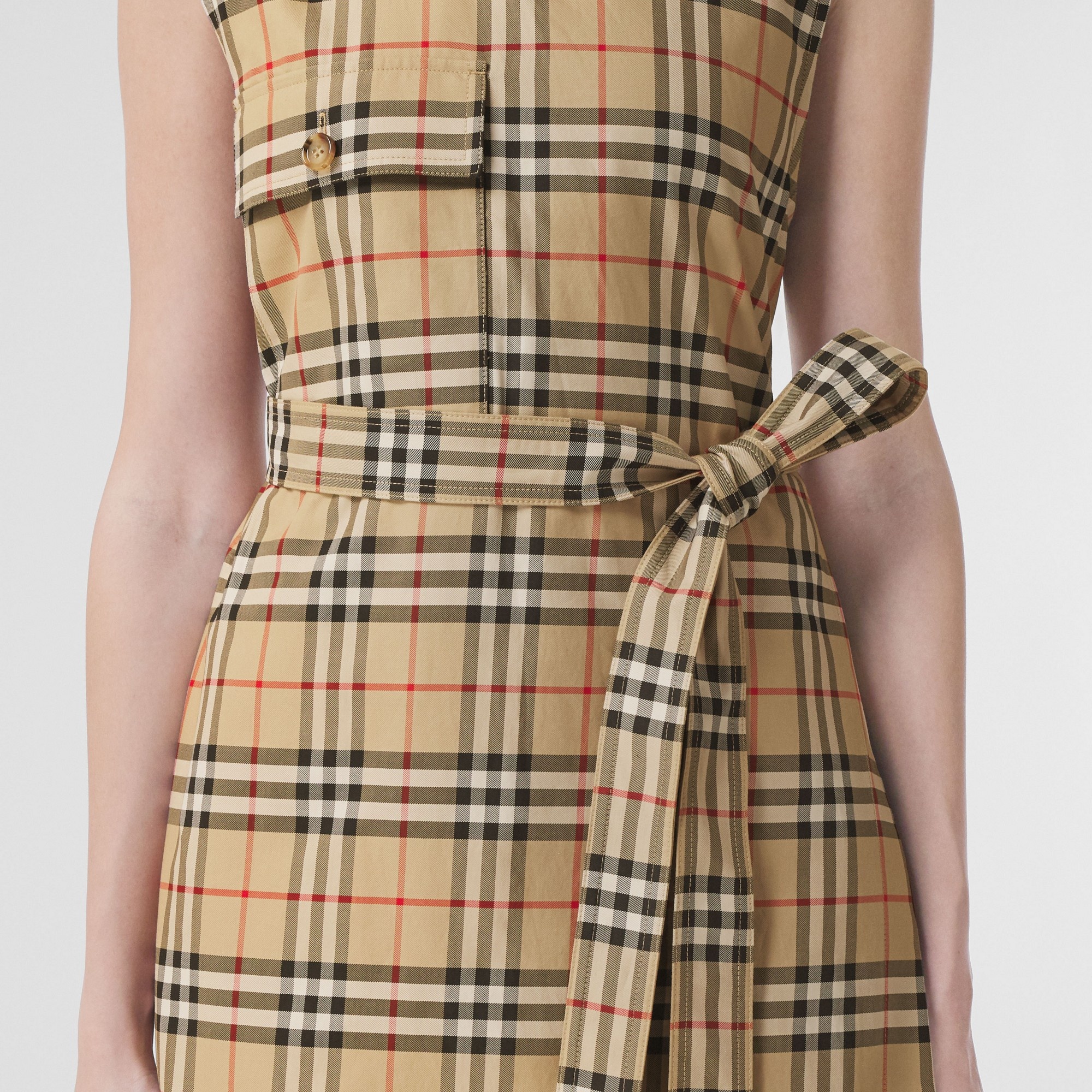 Vintage Check Sleeveless Cotton Shirt Dress - 5