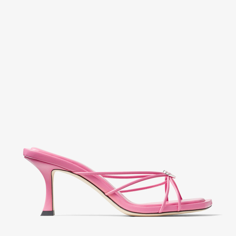 Indiya Mule 70 Candy Pink Nappa Leather Mules with Crystal Hearts 1