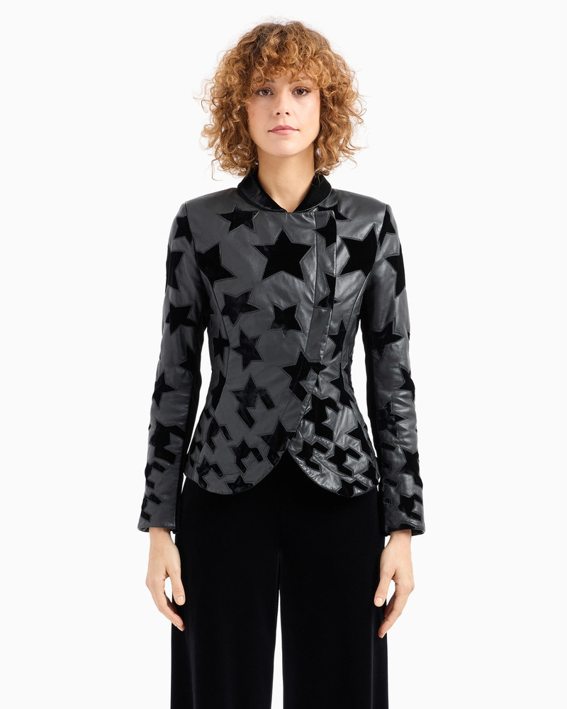 Moon Capsule collection calfskin nappa leather jacket with velvet embroidery 2