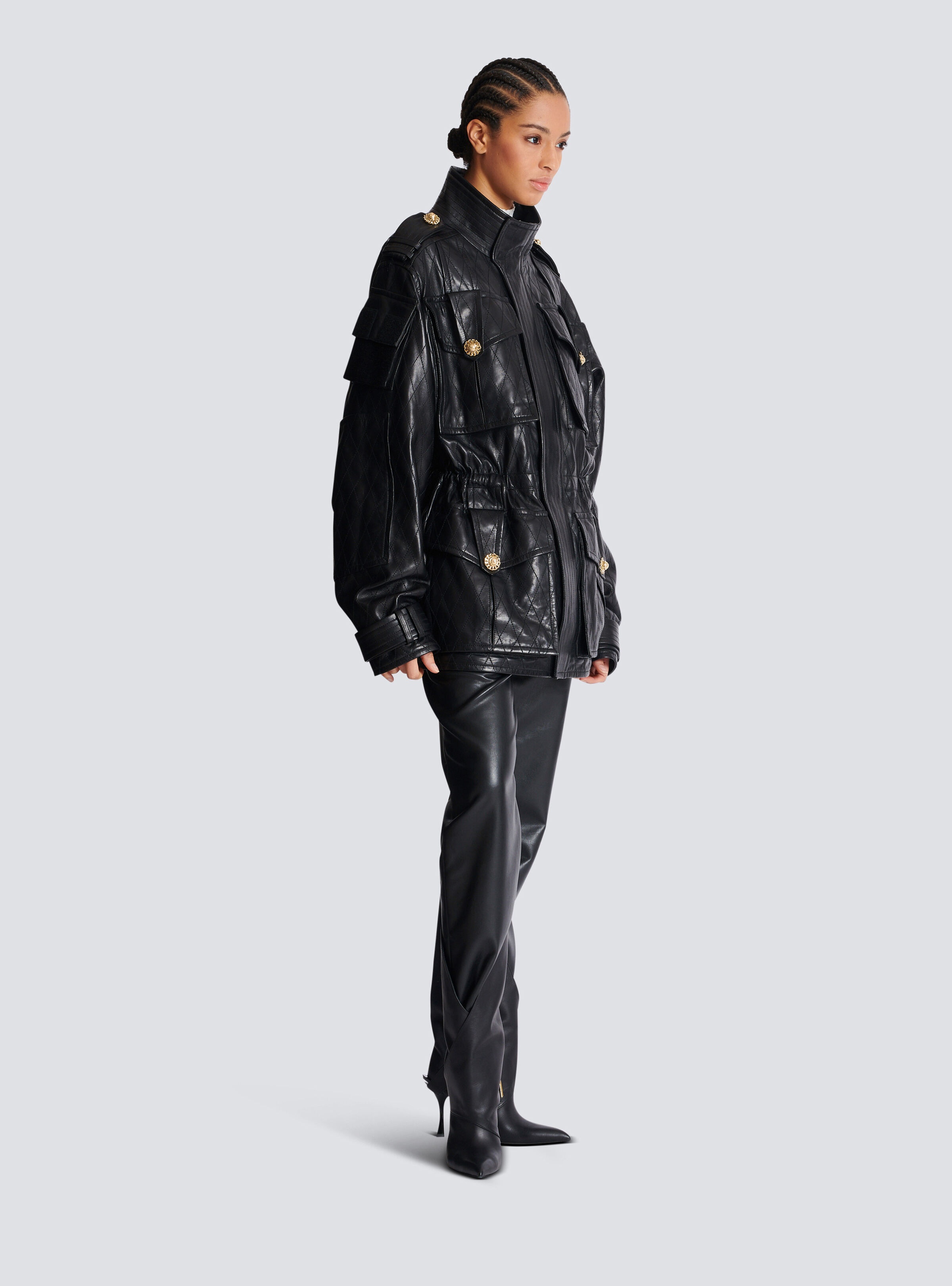 Lambskin leather parka with topstitched Diamond pattern - 3