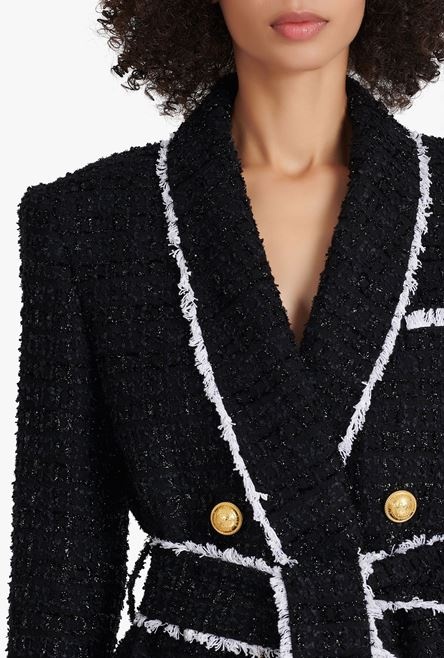 Black and white tweed pyjama jacket with double-breasted buttoned fastening - 6