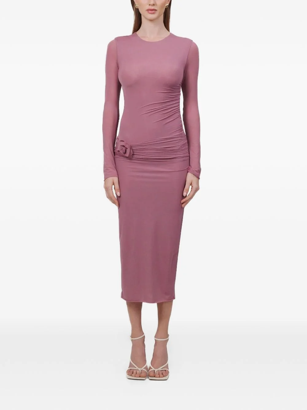 Anna ruched floral-appliqué midi dress - 1