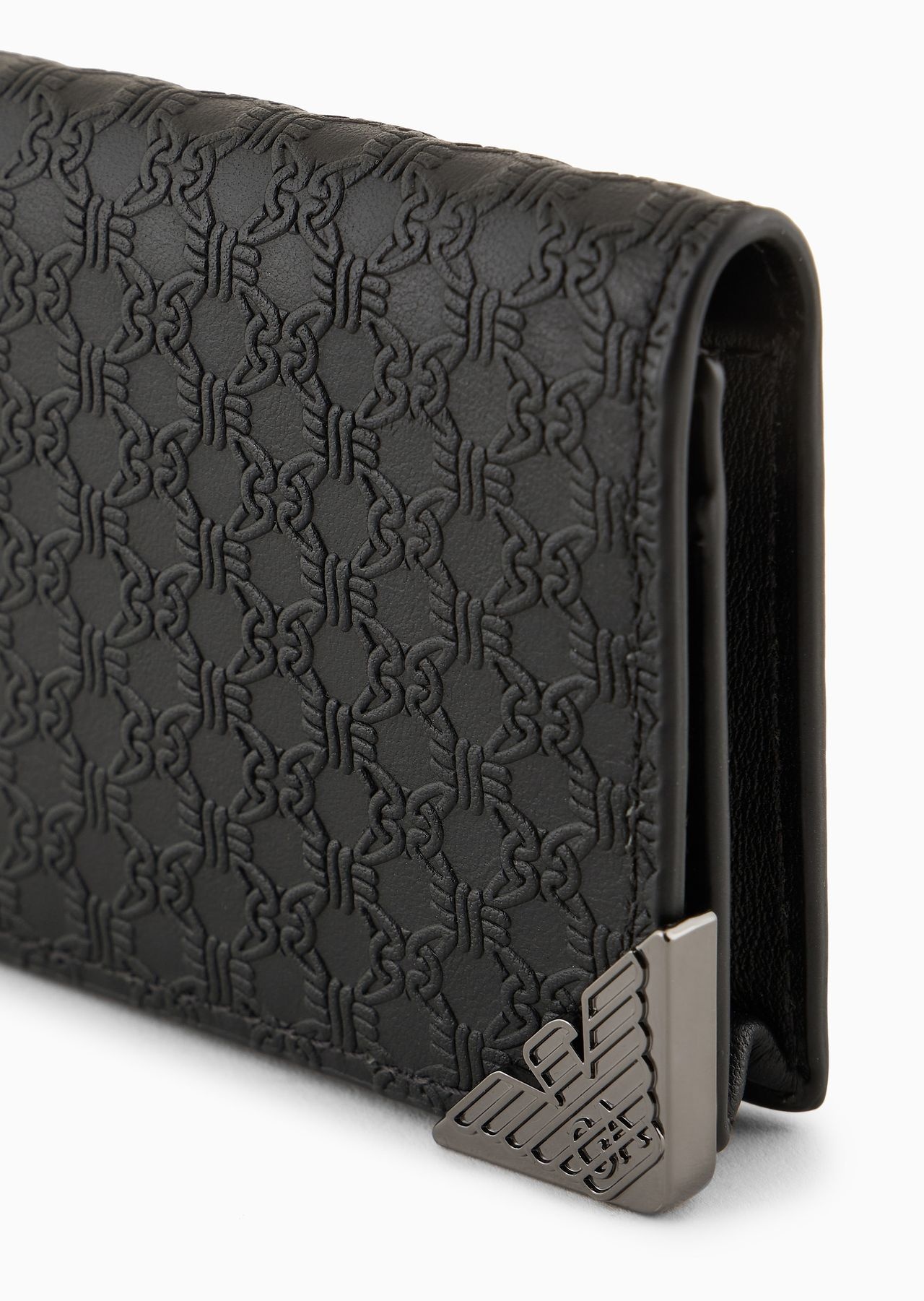 Leather card holder with flap and all-over embossed pattern - 4