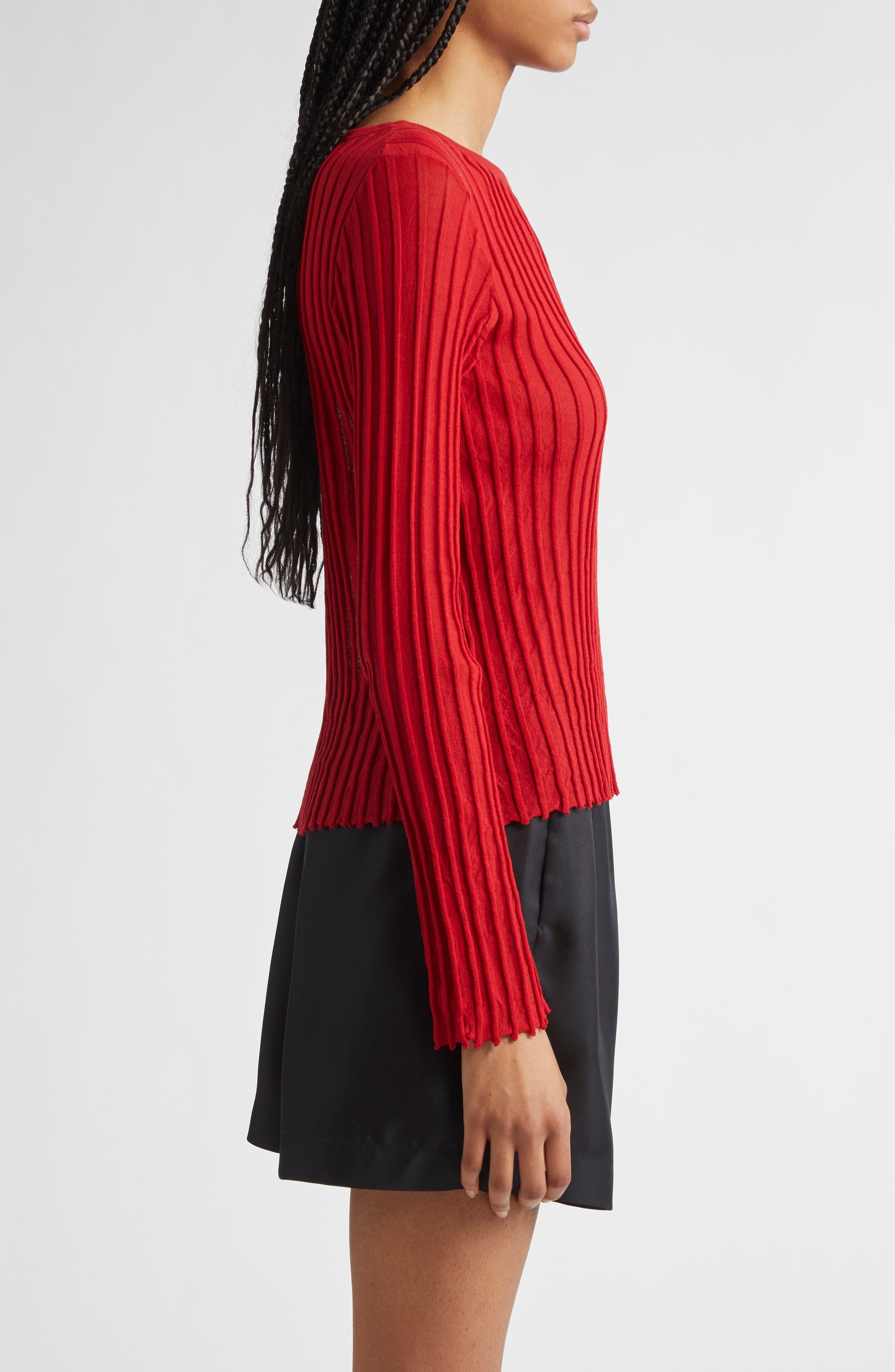 LOULOU DE SAISON Mabille Rib Long Sleeve Top in Red at Nordstrom - 4