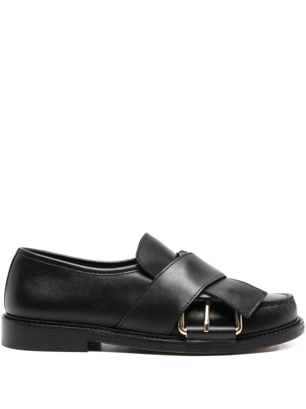 buckle-strap leather loafers - 1
