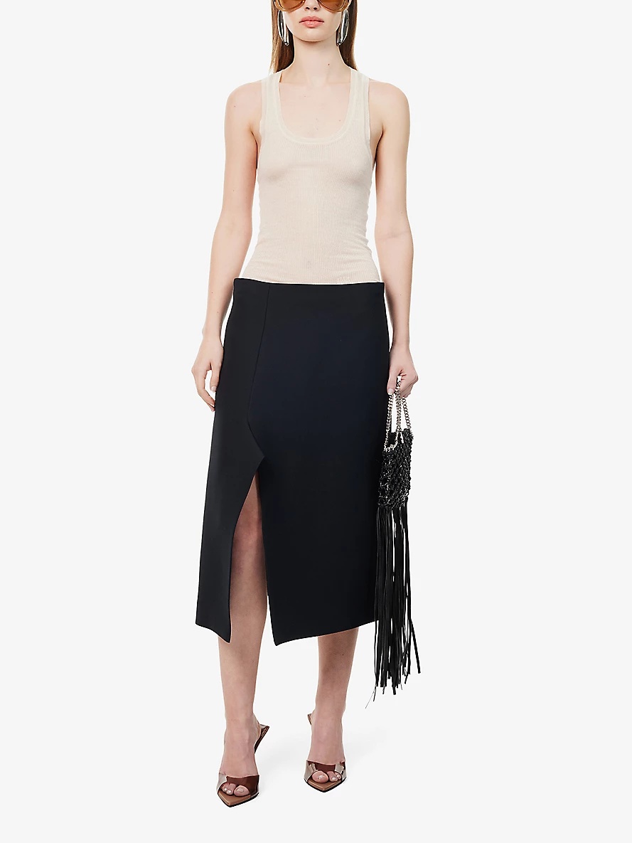 Split-hem high-rise wool and silk-blend midi skirt - 2