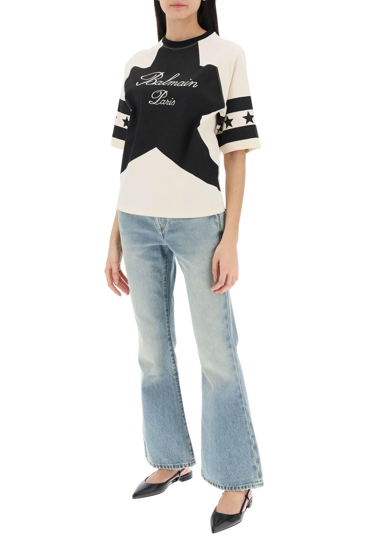 CROPPED T-SHIRT WITH STAR AND LOGO PRINTS - 2