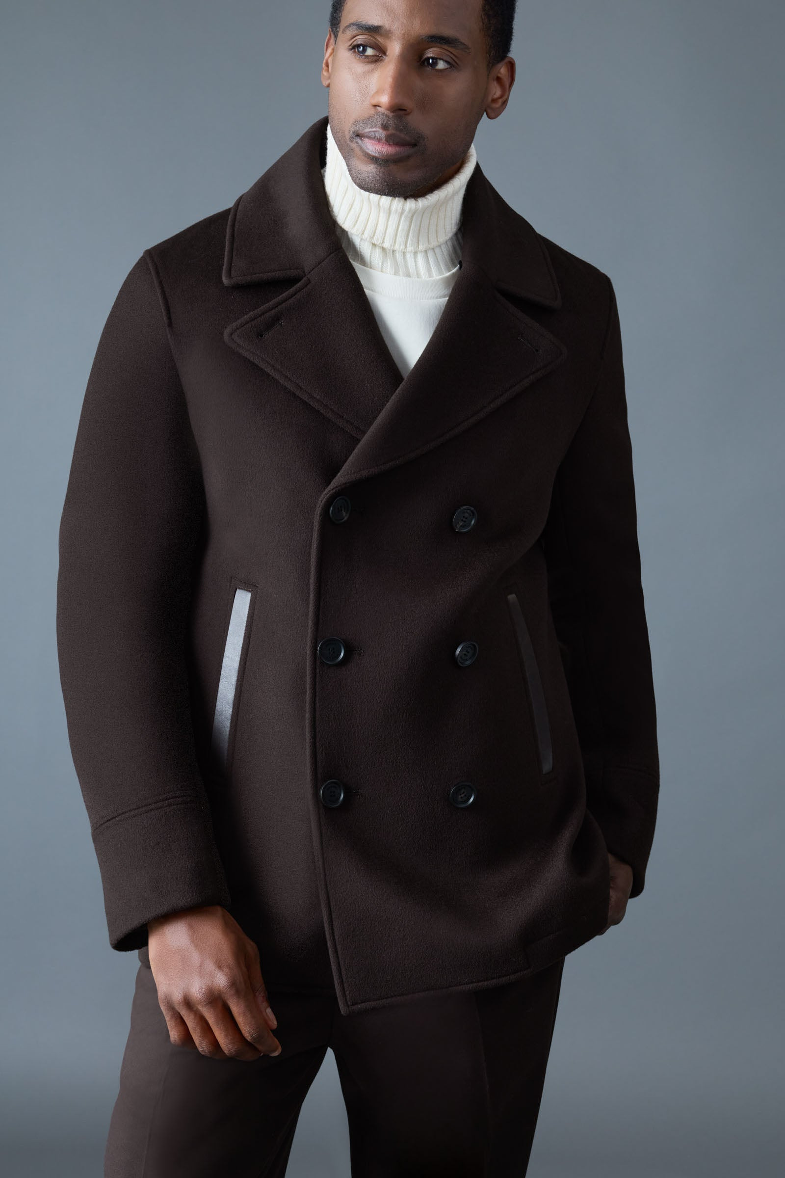 COLE wool double-breasted jacket with shearling collar - 5