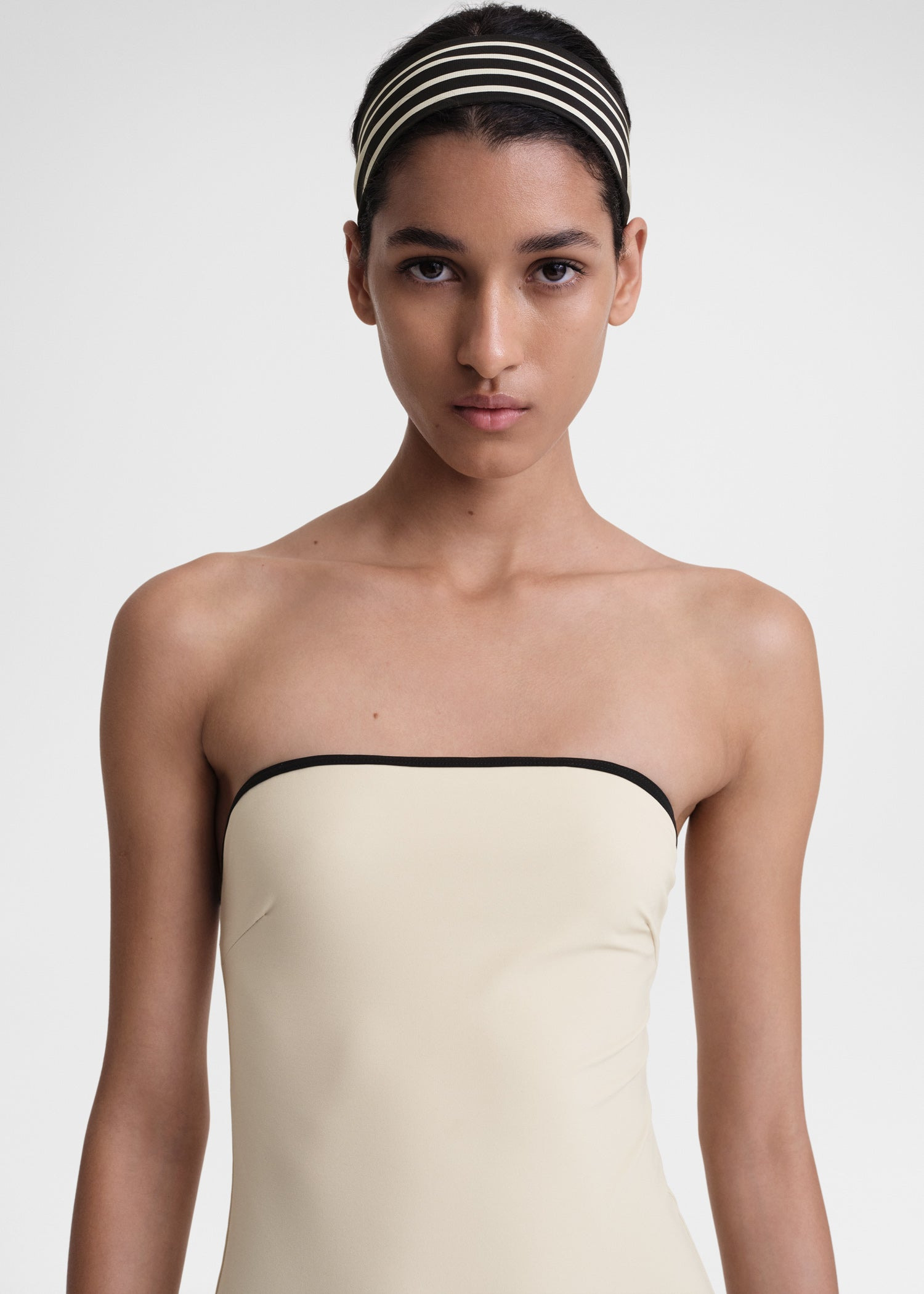 Stripe edge strapless swimsuit light hay - 5
