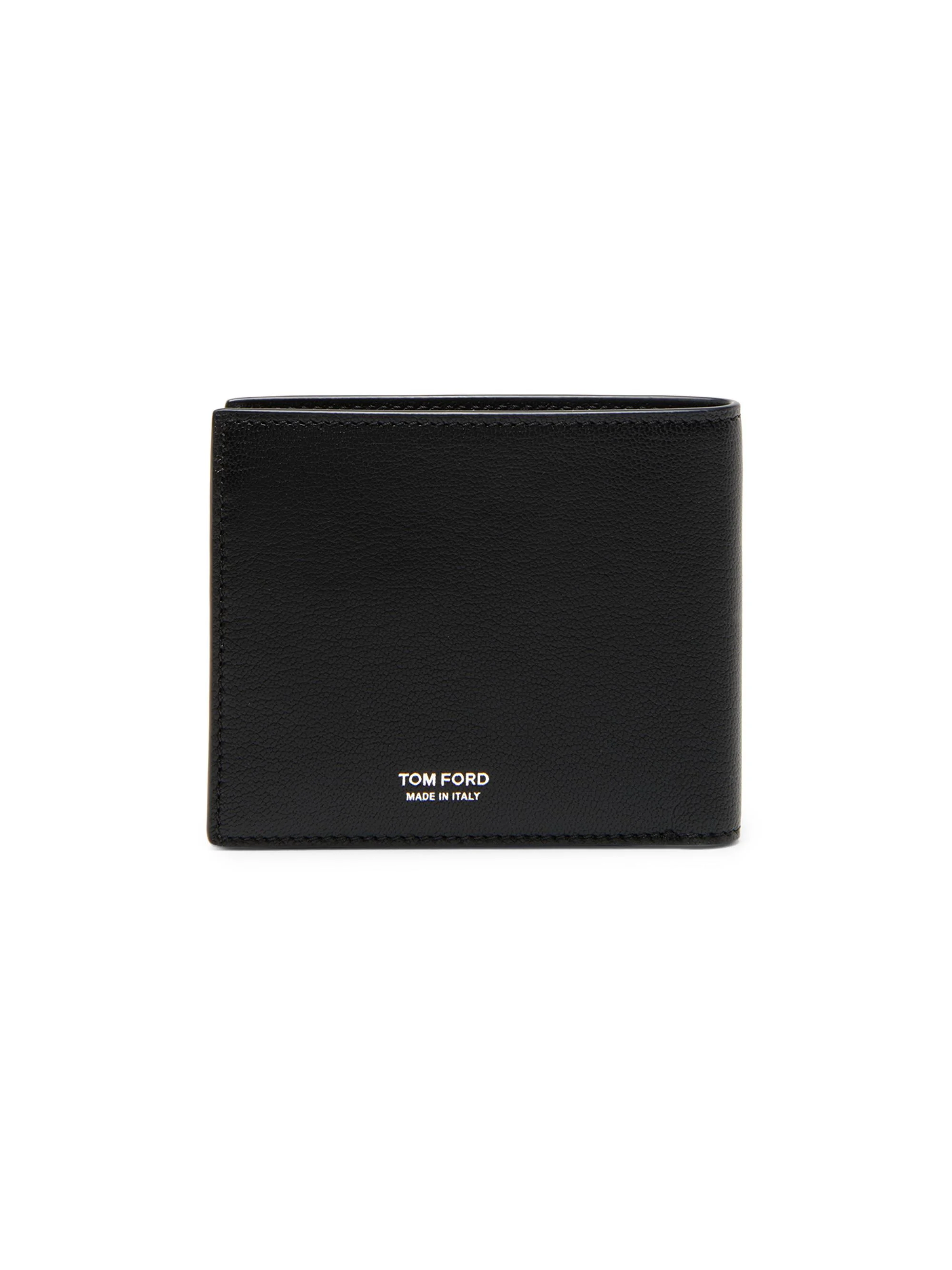Men's Elongated T-Line Leather Bifold Wallet - Black - 1