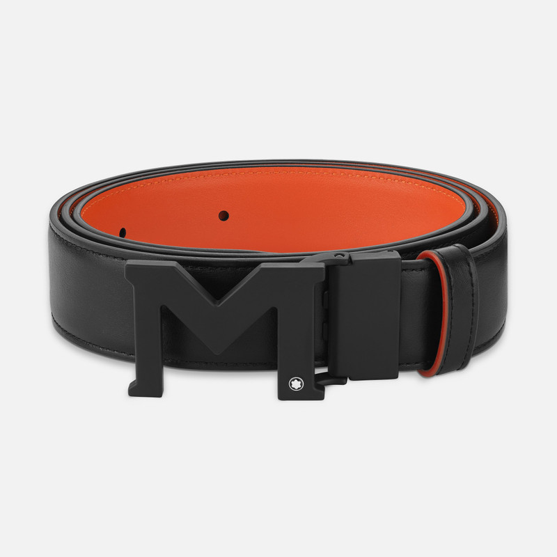 M buckle black/orange 35 mm reversible leather belt 1