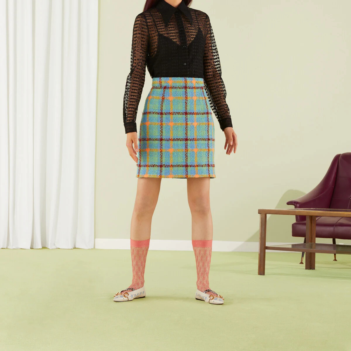 Gucci Lovelight heart check tweed skirt - 6