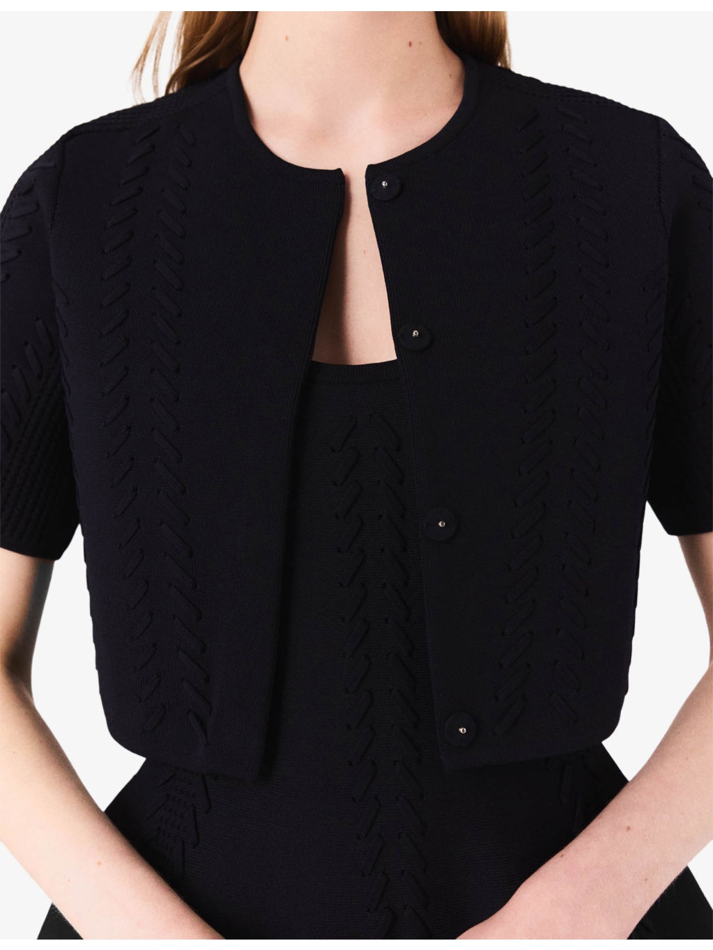 Cropped Round-Neck Short-Sleeve Knitted Cardigan - 5