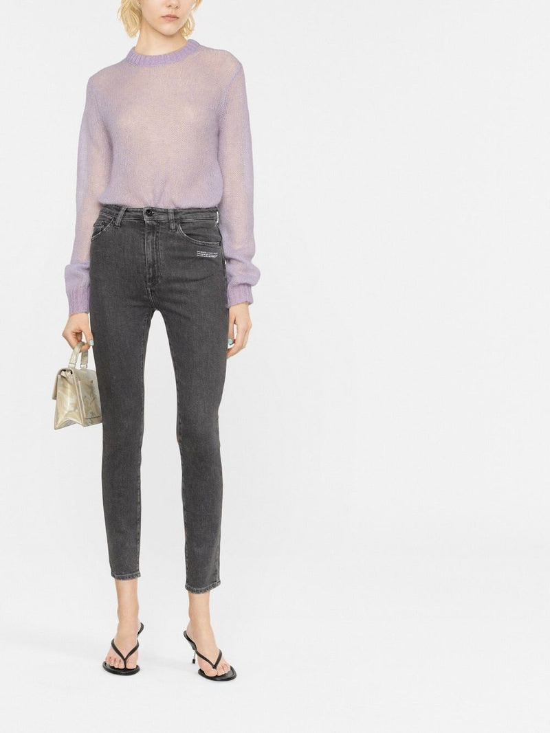 Off-White OFF-WHITE WOMEN Slogan-print Cropped Skinny Jeans Dark Grey/White outlook