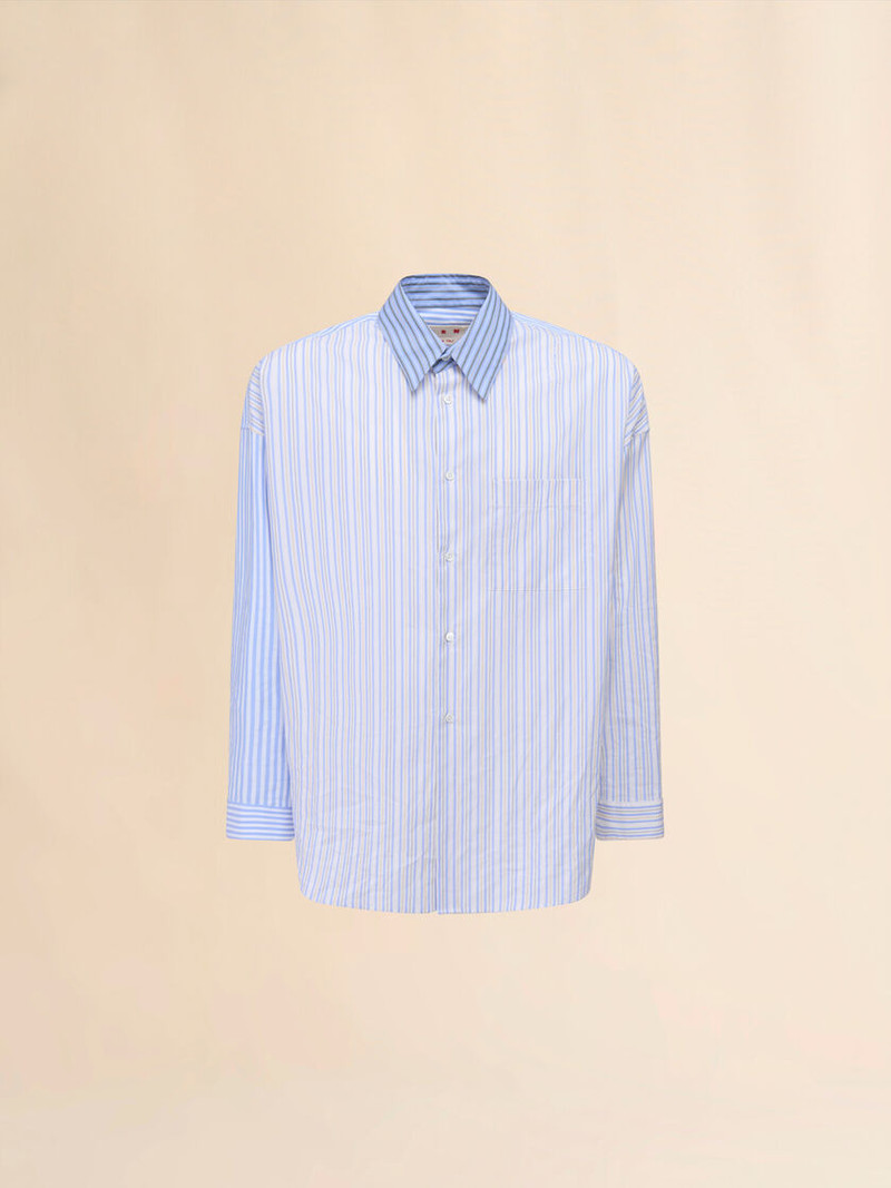 LIGHT BLUE ORGANIC POPLIN SHIRT WITH MIXED STRIPES 1